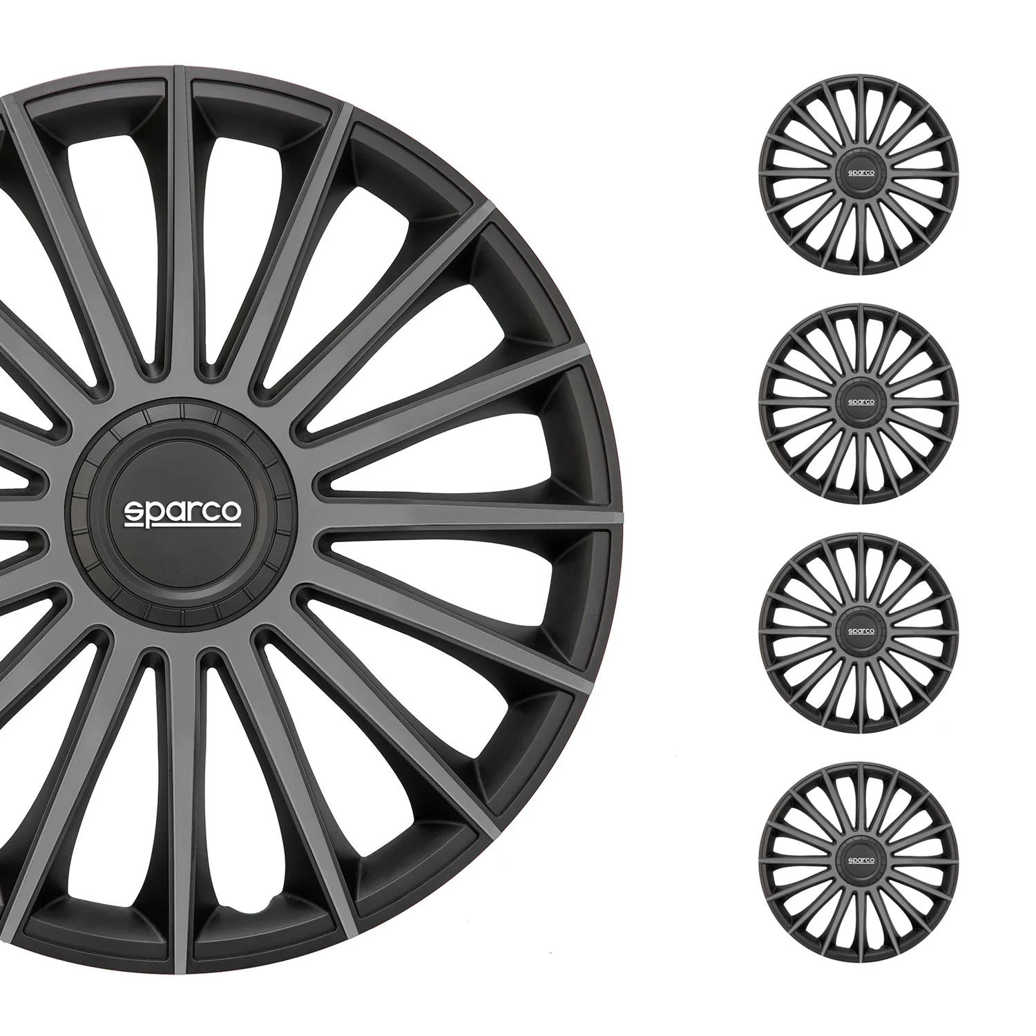 Radkappen Radzierblenden Sparco Treviso 15" Zoll Abdeckung Set Schwarz Grau 4x