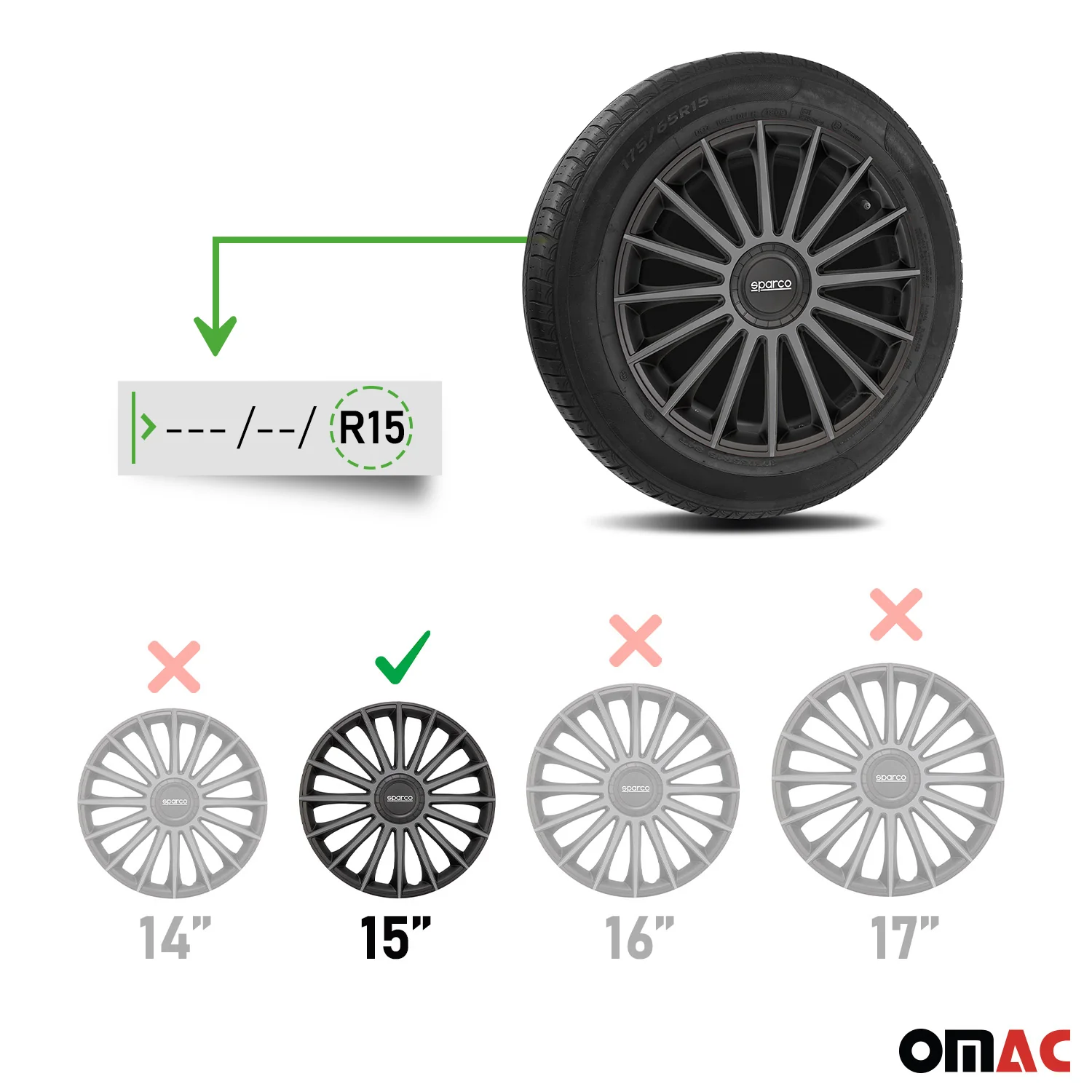 Radkappen Radzierblenden Sparco Treviso 15" Zoll Abdeckung Set Schwarz Grau 4x - Image 3