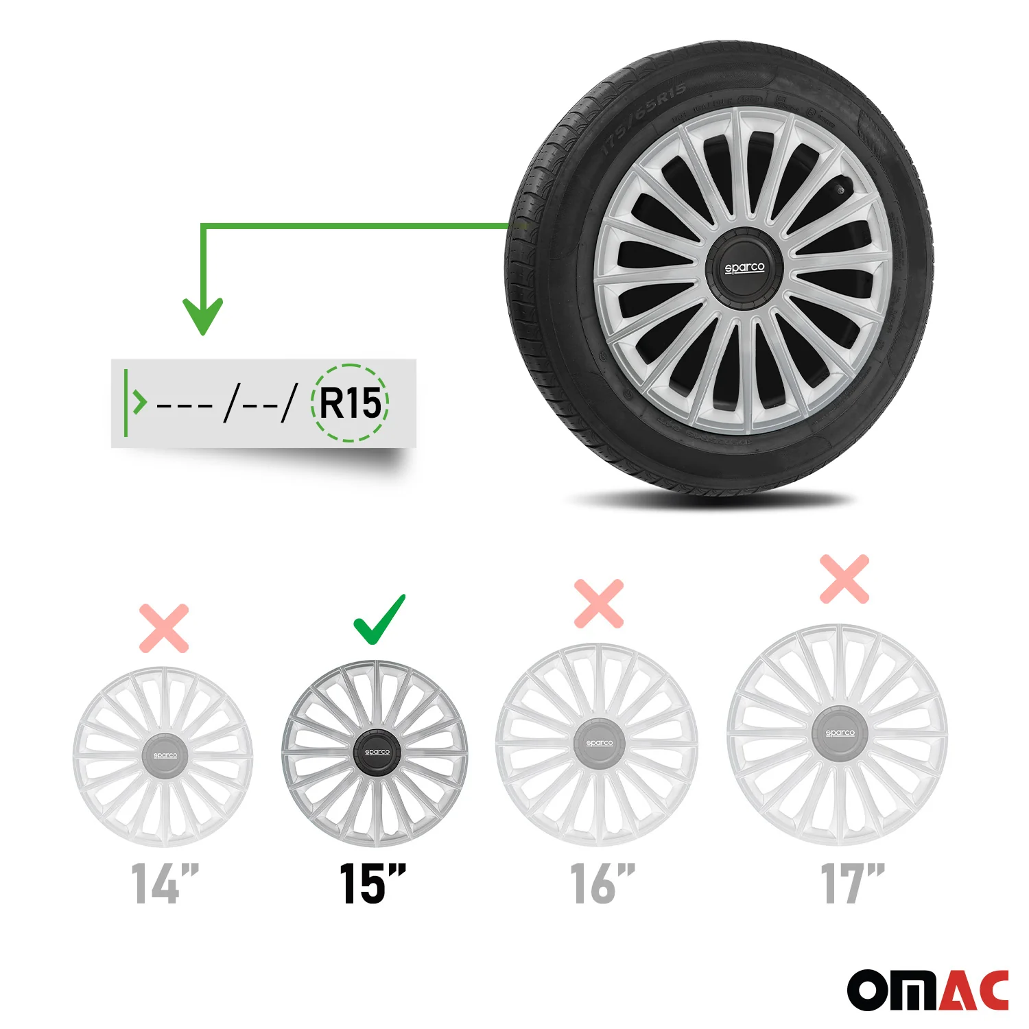 Radkappen Radzierblenden Sparco Treviso 15" Zoll Auto Abdeckung Set Silber 4x - Image 3