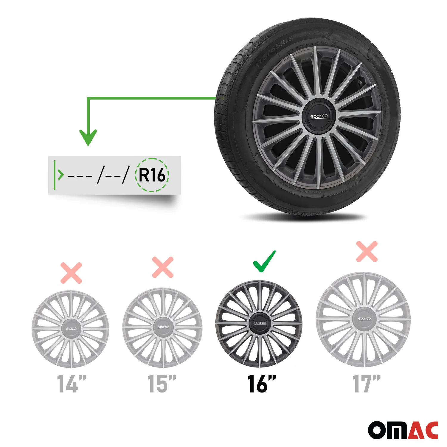 Radkappen Radzierblenden Sparco Treviso 16" Zoll Abdeckung Set Grau Silber 4x - Image 3