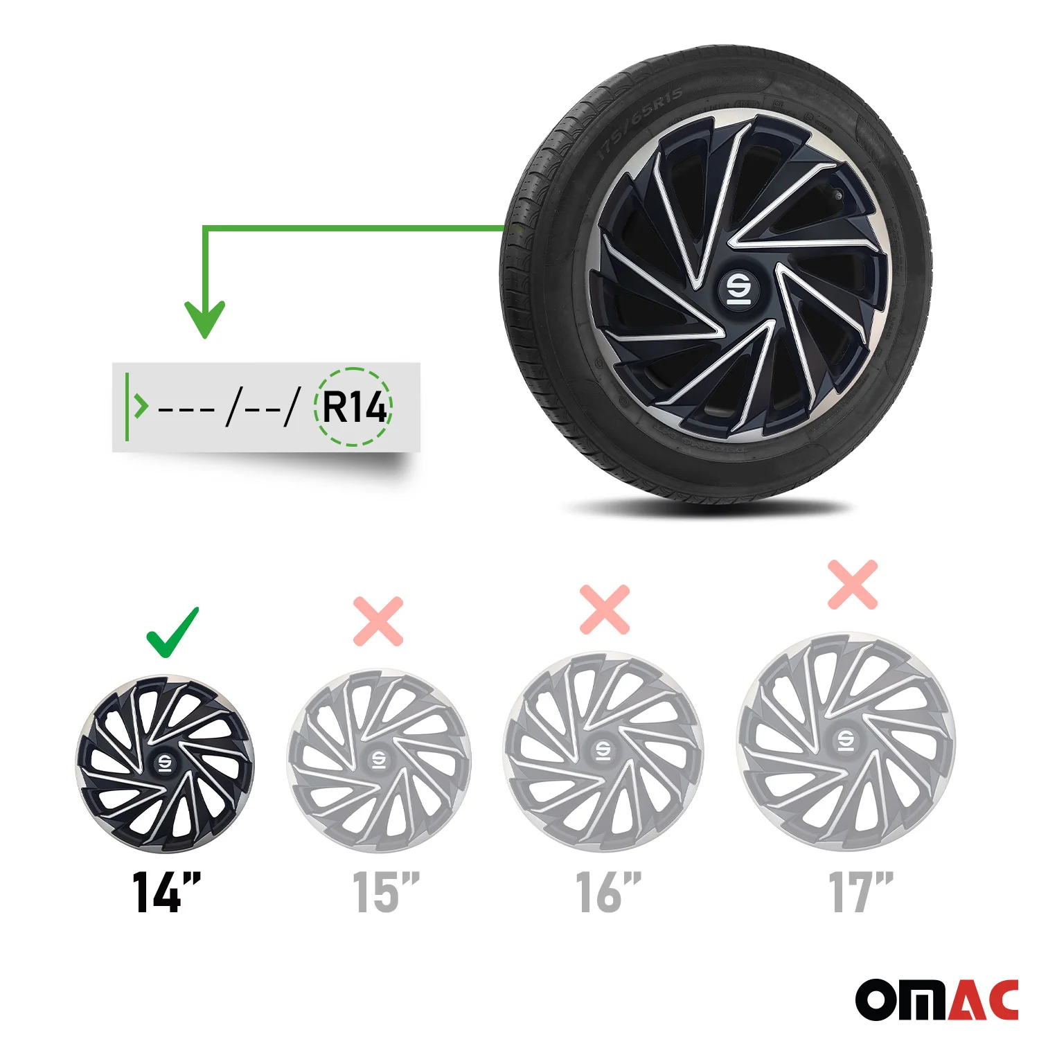 Radkappen Radzierblenden Sparco Varese 14" Zoll Abdeckung Set Silber Schwarz 4x - Image 3