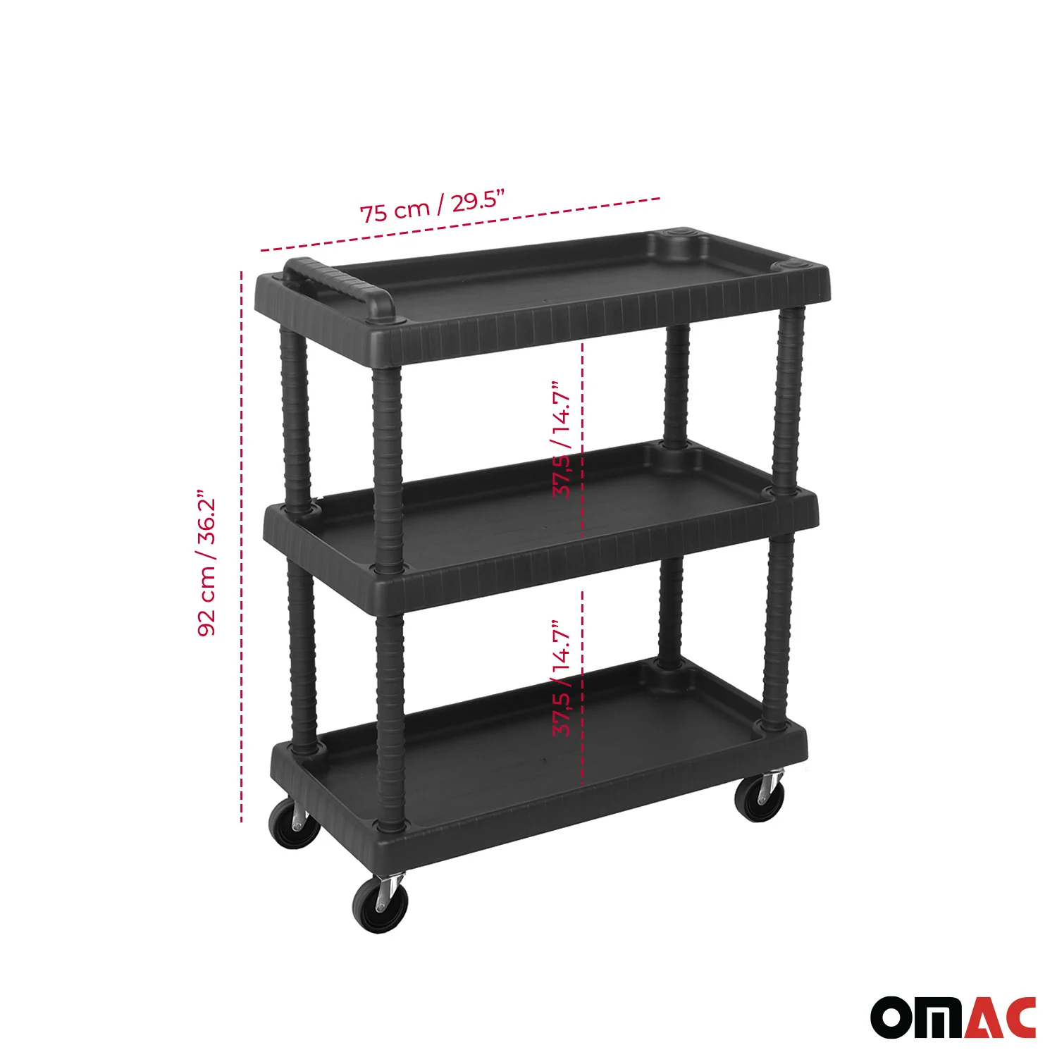Rollwagen 3 Etagen Rollen Trolley Werkstattwagen Montagewagen Schwarz 40 kg - Image 4