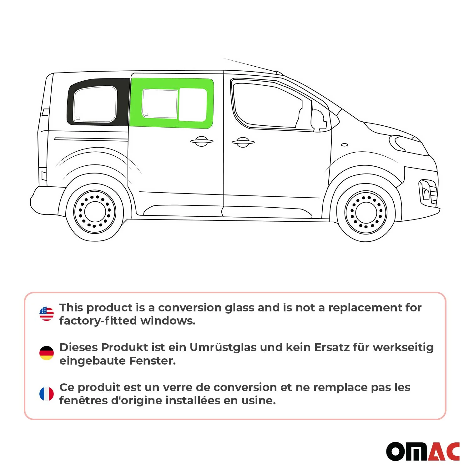 Schiebefenster Seitenfenster für Citroen SpaceTourer 2016-2026 Schwarz Rechts L1 - Image 2