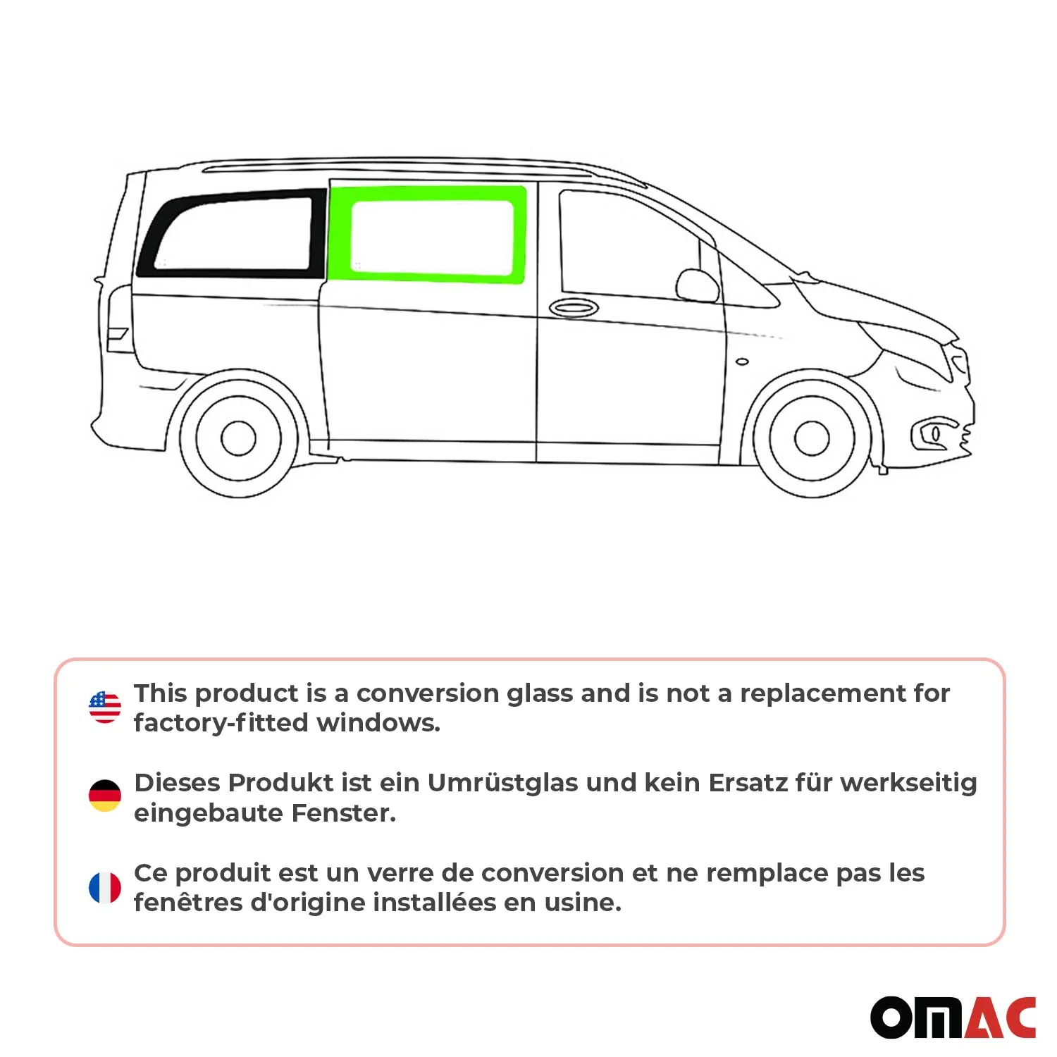 Seitenfenster Auto Fenster für Mercedes Vito W447 2014-2026 Rechts Schwarz L2 L3 - Image 2