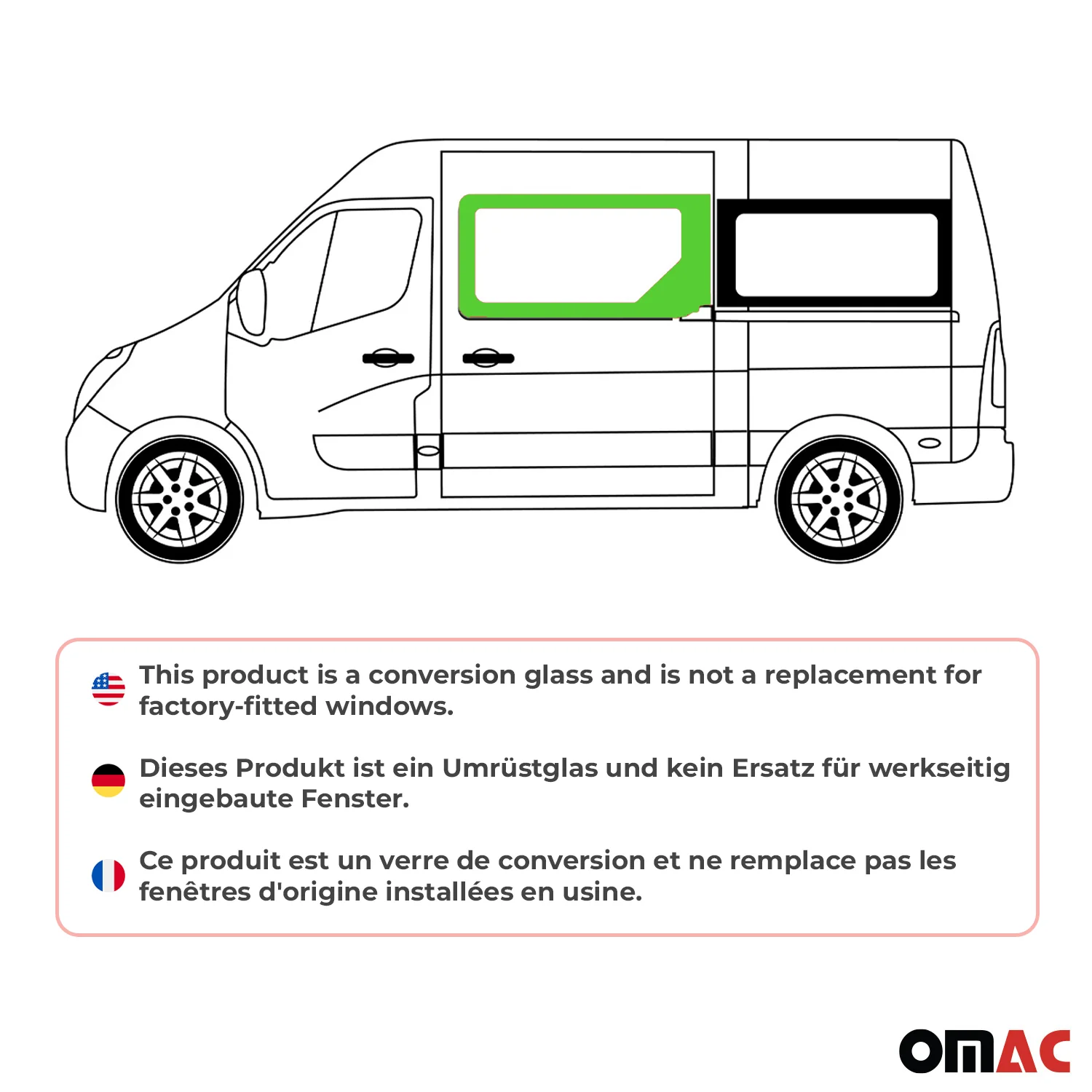 Seitenfenster Auto Fenster für Opel Movano 2010–2021 Schwarz Rechts L1 - Image 2