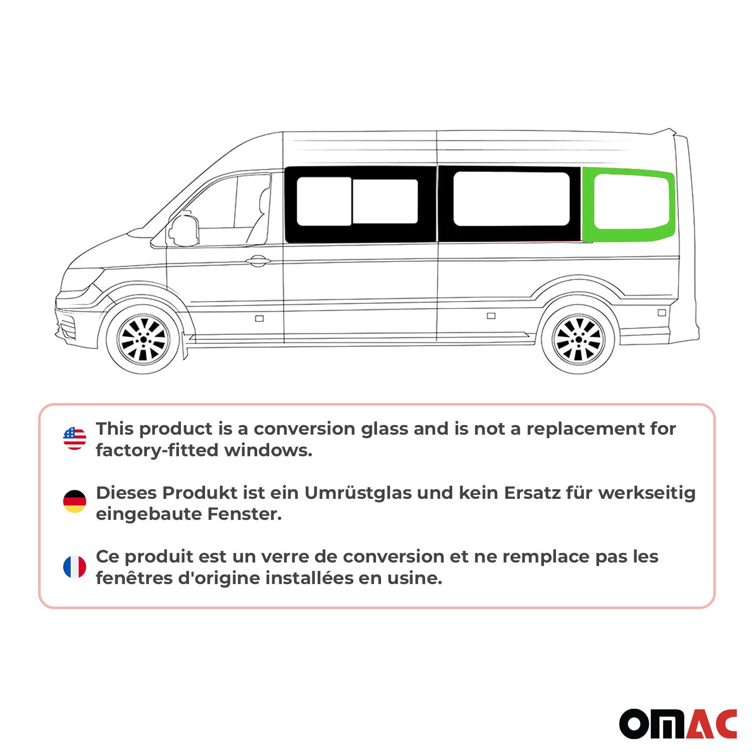 Seitenfenster Sicherheitsglas für VW Crafter 2017-2026 Auto Links L3 Schwarz - Image 2