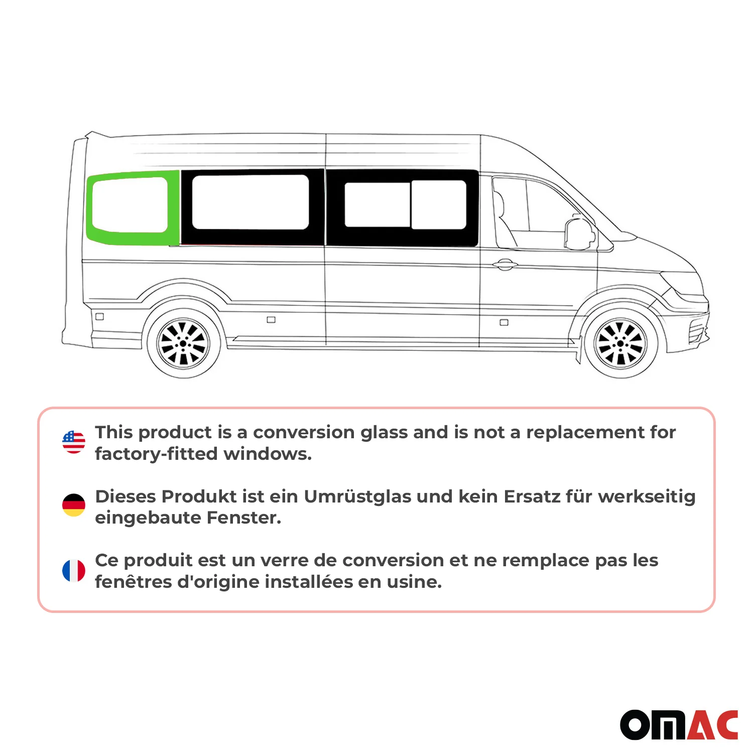 Seitenfenster Sicherheitsglas für VW Crafter 2017-2026 Auto Rechts L3 Schwarz - Image 2