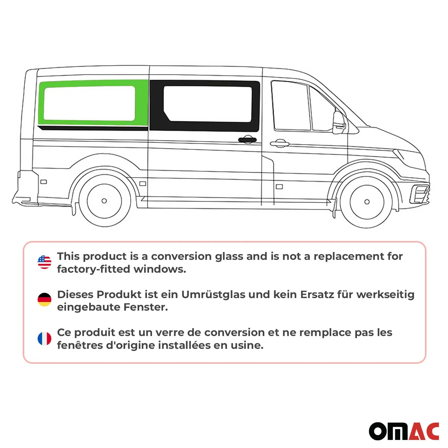 Seitenfenster Schiebetür für VW Crafter 2017-2026 Auto Fenster Rechts L2 Schwarz - Image 2