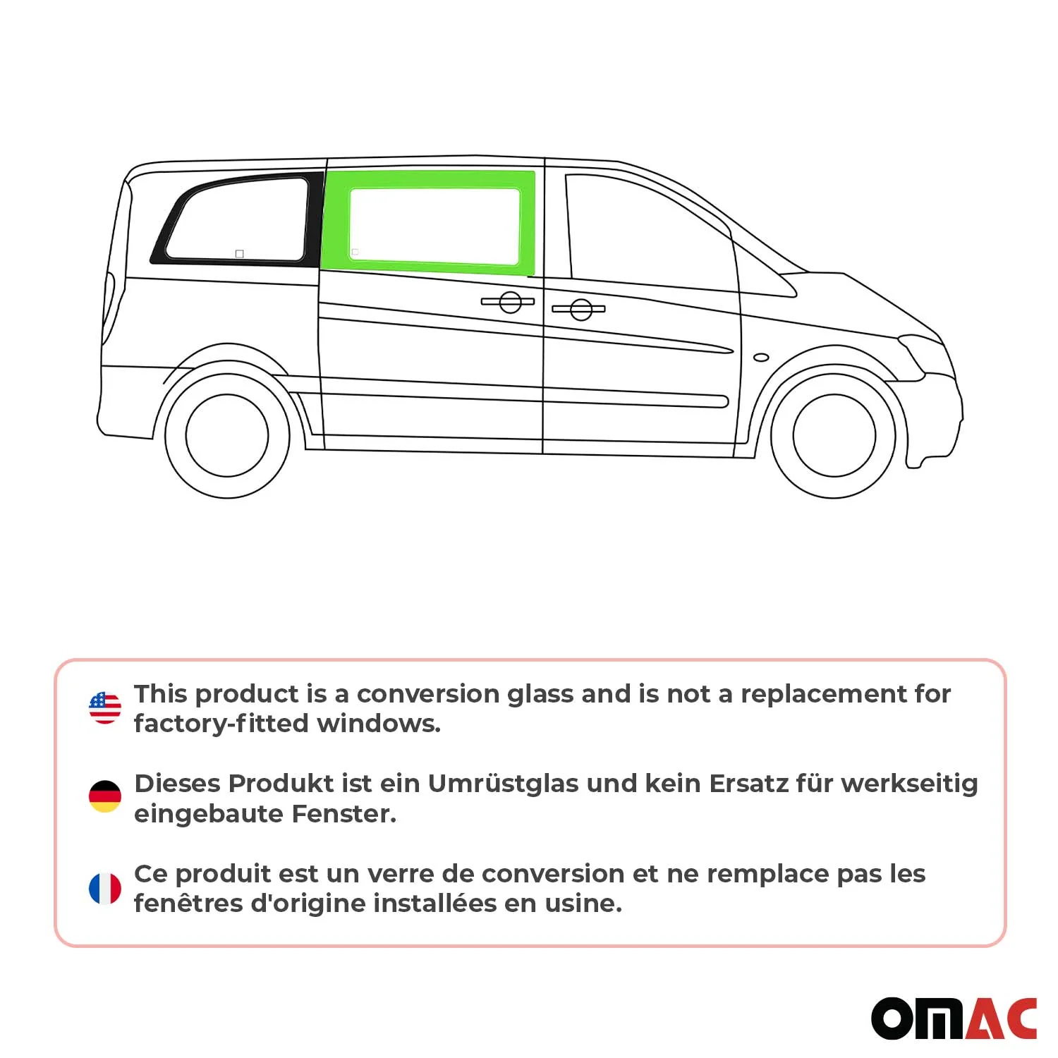 Seitenfenster Schiebetür für Mercedes Vito W639 2003-2014 Vorne Rechts L1 L2 L3 - Image 2