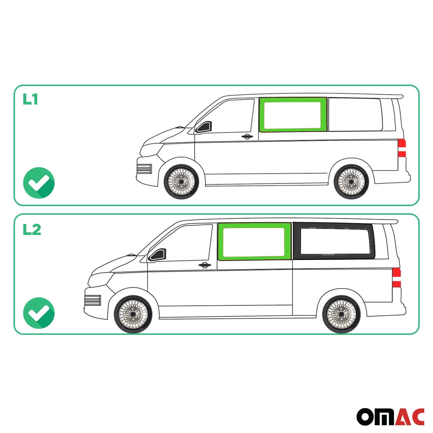 Seitenfenster Auto Seitenscheibe für VW T6 T6.1 2015-2024 Links Schwarz L1 L2 - Image 3