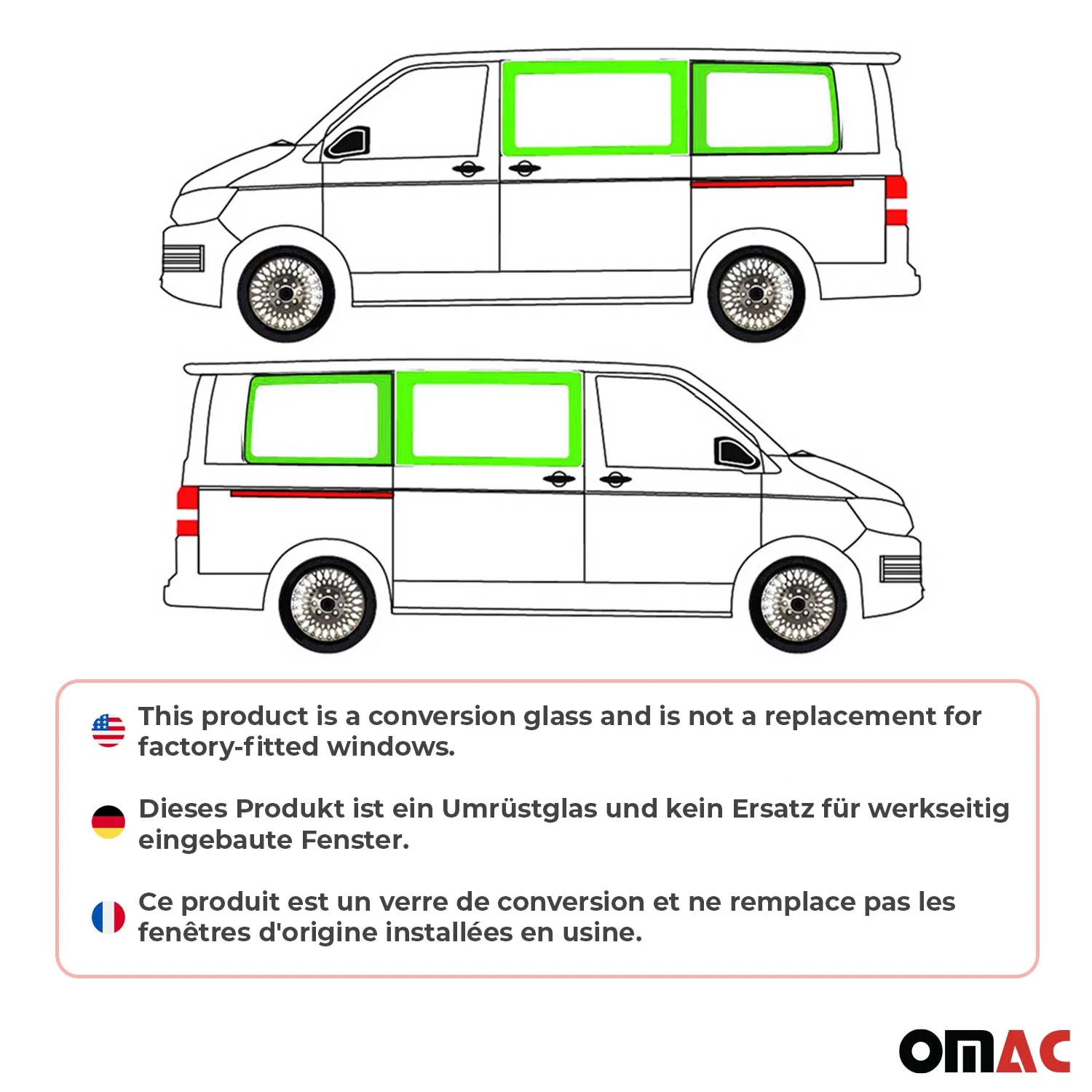 Seitenfenster Autoglas für VW T5 T6 2003-2024 Links Rechts 4x SET L1 L2 Mittel - Image 2