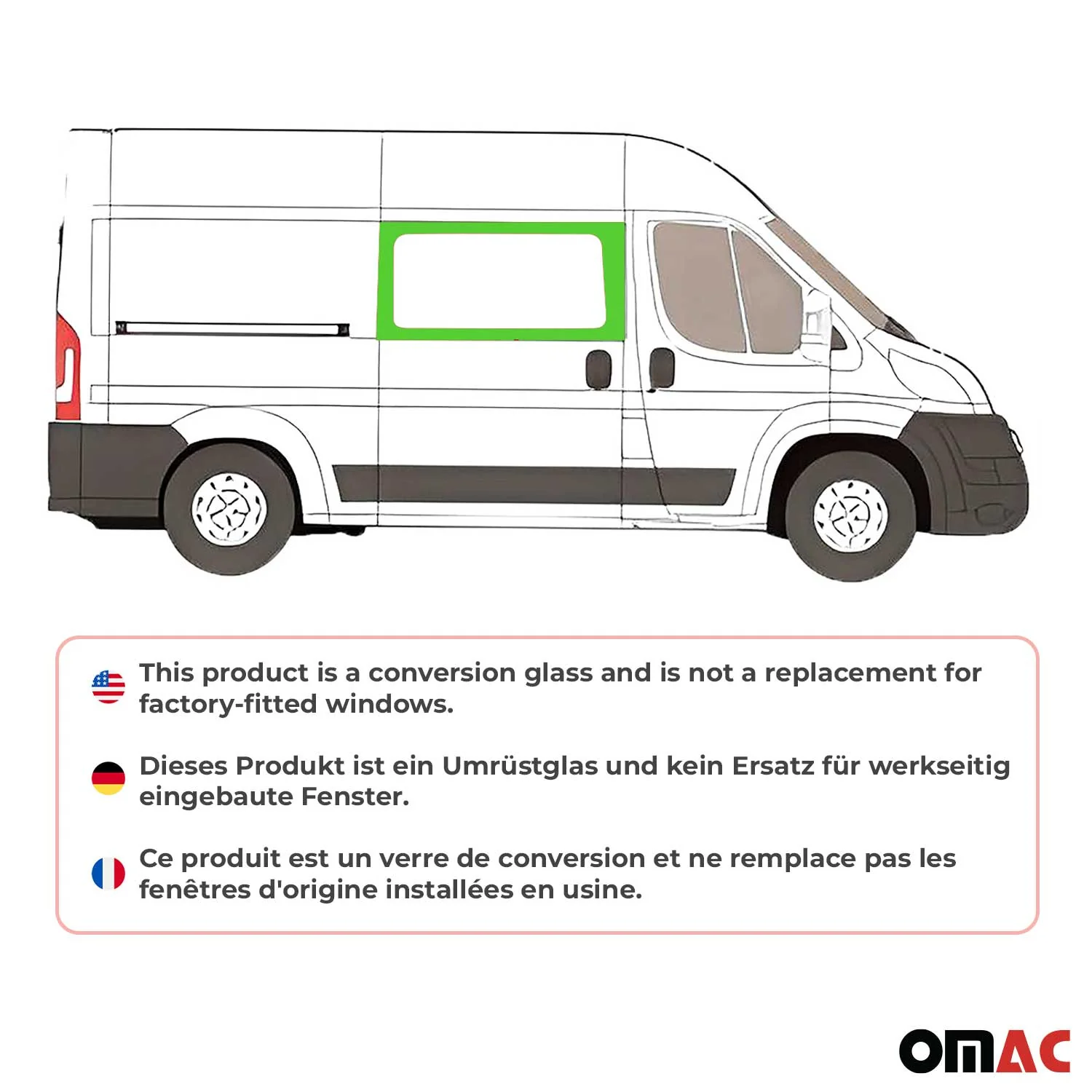 Seitenfenster Schiebetür für Fiat Ducato 2014-2026 Rechts L2 L3 L4 Schwarz - Image 2
