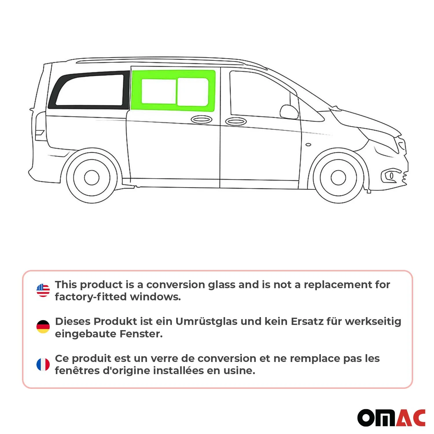 Seitenfenster Schiebefenster für Mercedes Vito W447 2014-2026 Rechts L2 L3 - Image 2