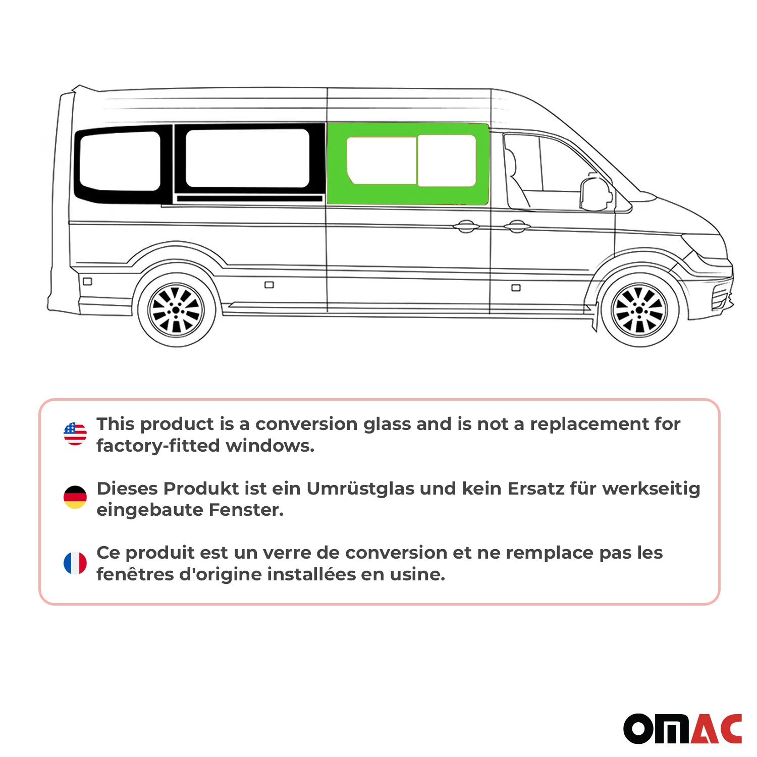 Seitenfenster Schiebefenster für VW Crafter 2017-2026 Rechts Schiebetür L2 - Image 2