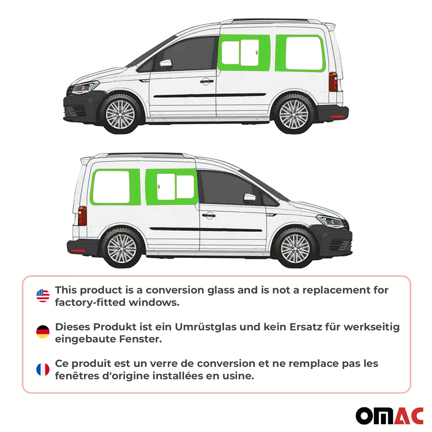 Seitenfenster Schiebefenster VW Caddy 2003-2020 Autoglas Links Rechts Set 4x L1 - Image 2