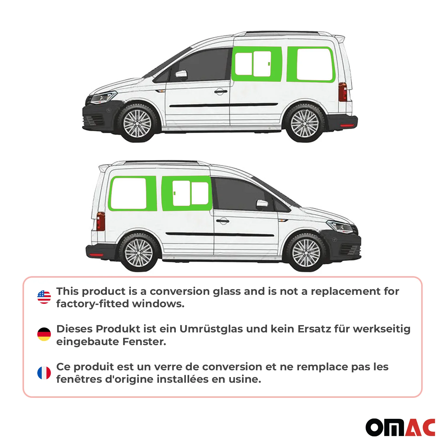Seitenfenster Schiebefenster VW Caddy 2003-2020 Autoglas Rechts Links 2x Set L1 - Image 2