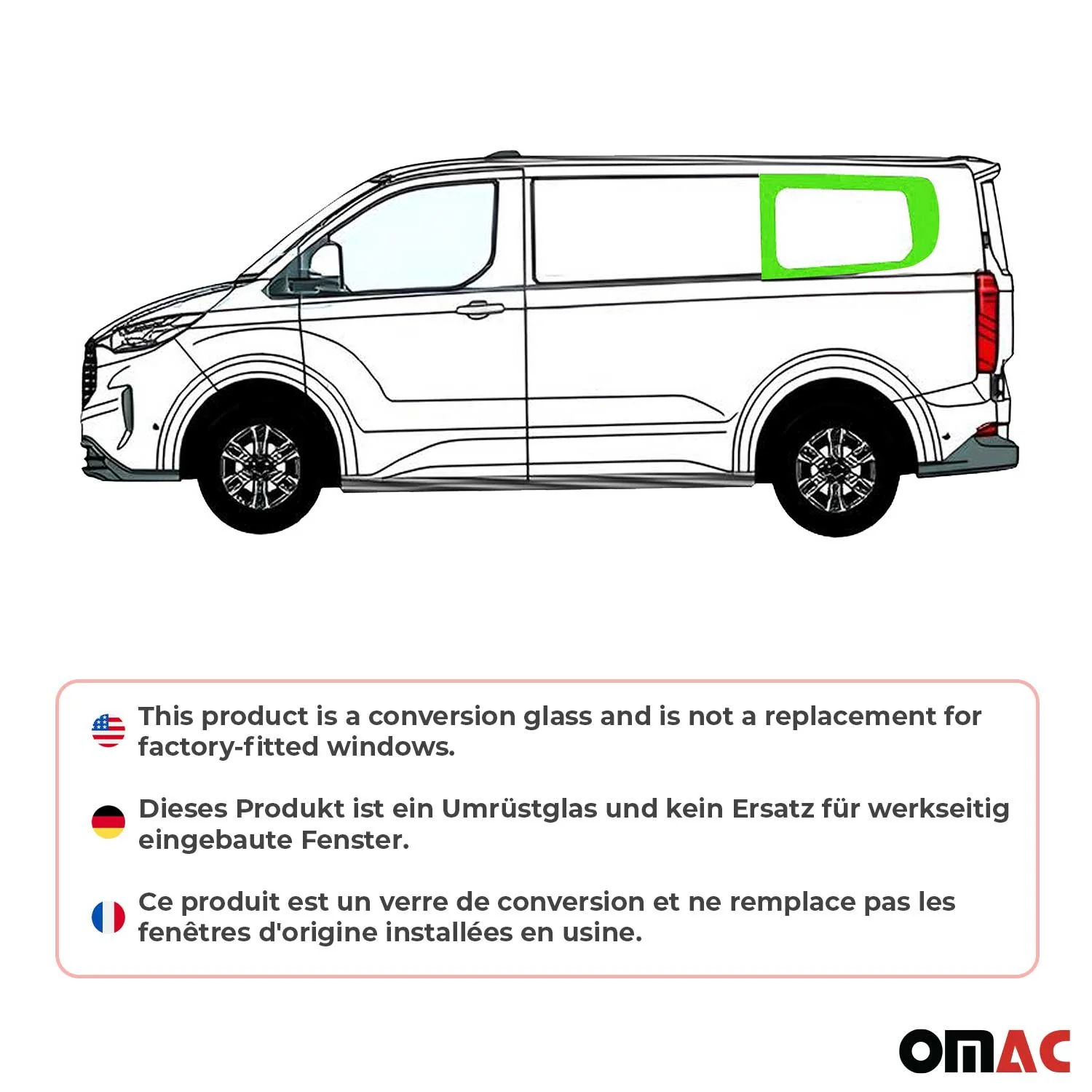 Seitenfenster Sicherheitsglas für Ford Transit Custom ab 2023 Hinten Links L1 - Image 2