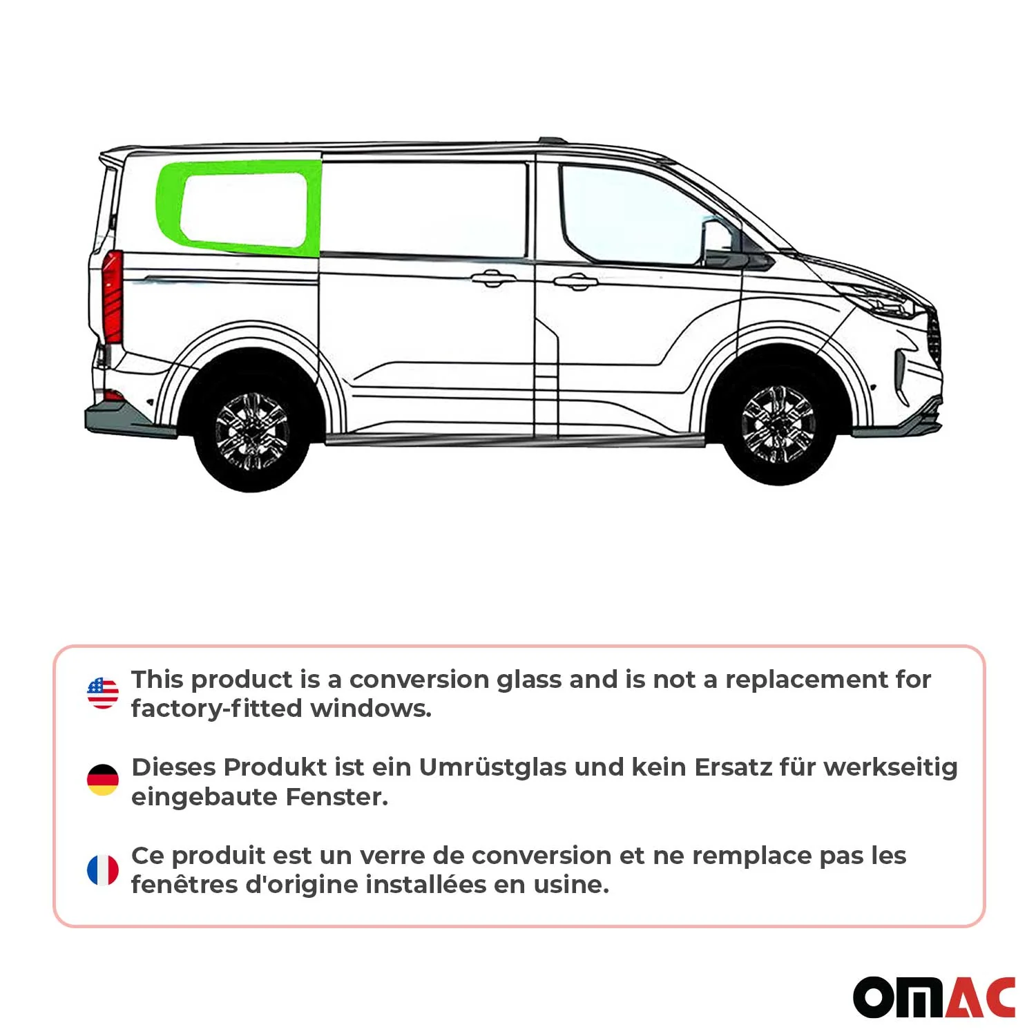 Seitenfenster Sicherheitsglas für Ford Transit Custom ab 2023 Hinten Rechts L1 - Image 2