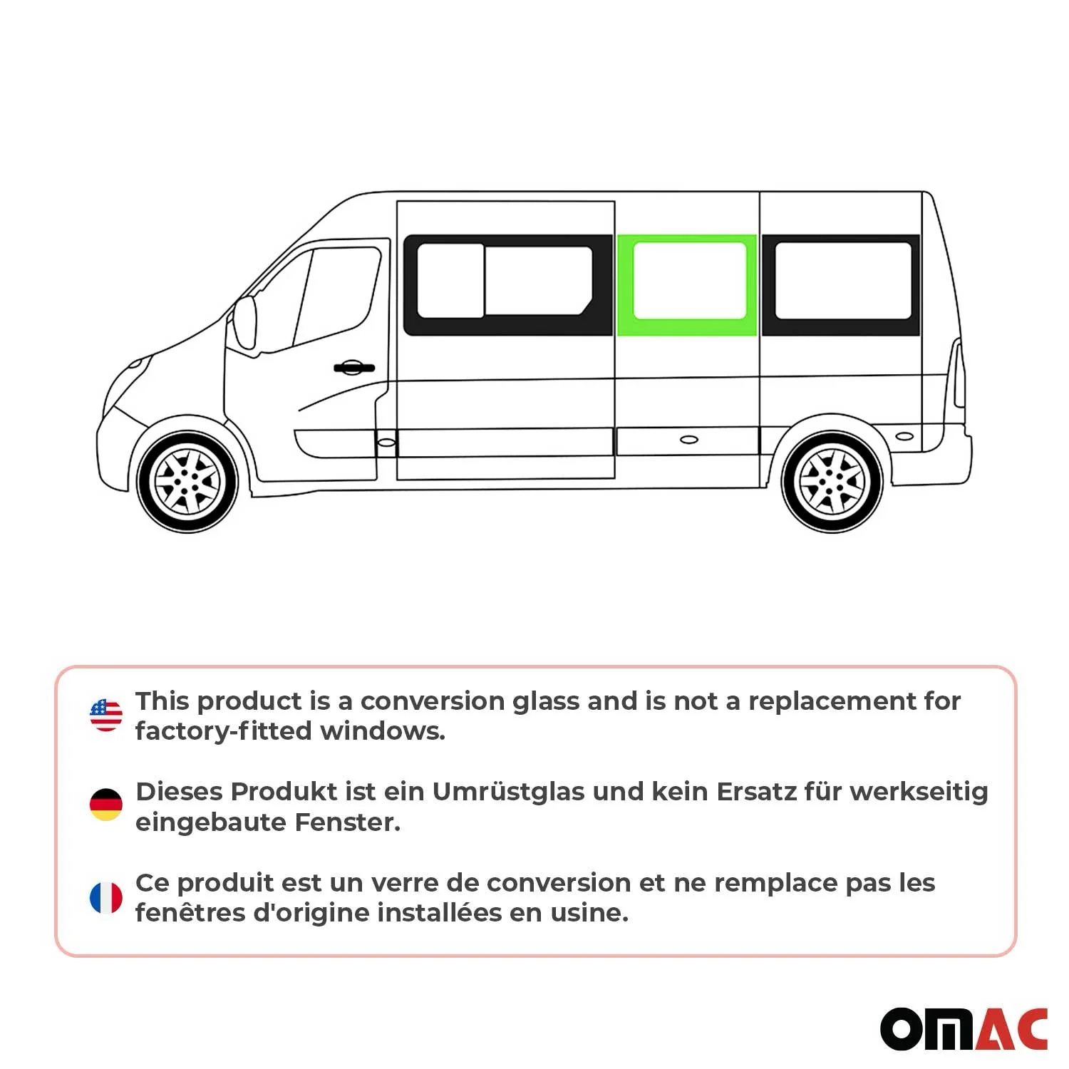 Seitenfenster Sicherheitsglas für Opel Movano 2014-2021 Links L1 Schwarz - Image 2