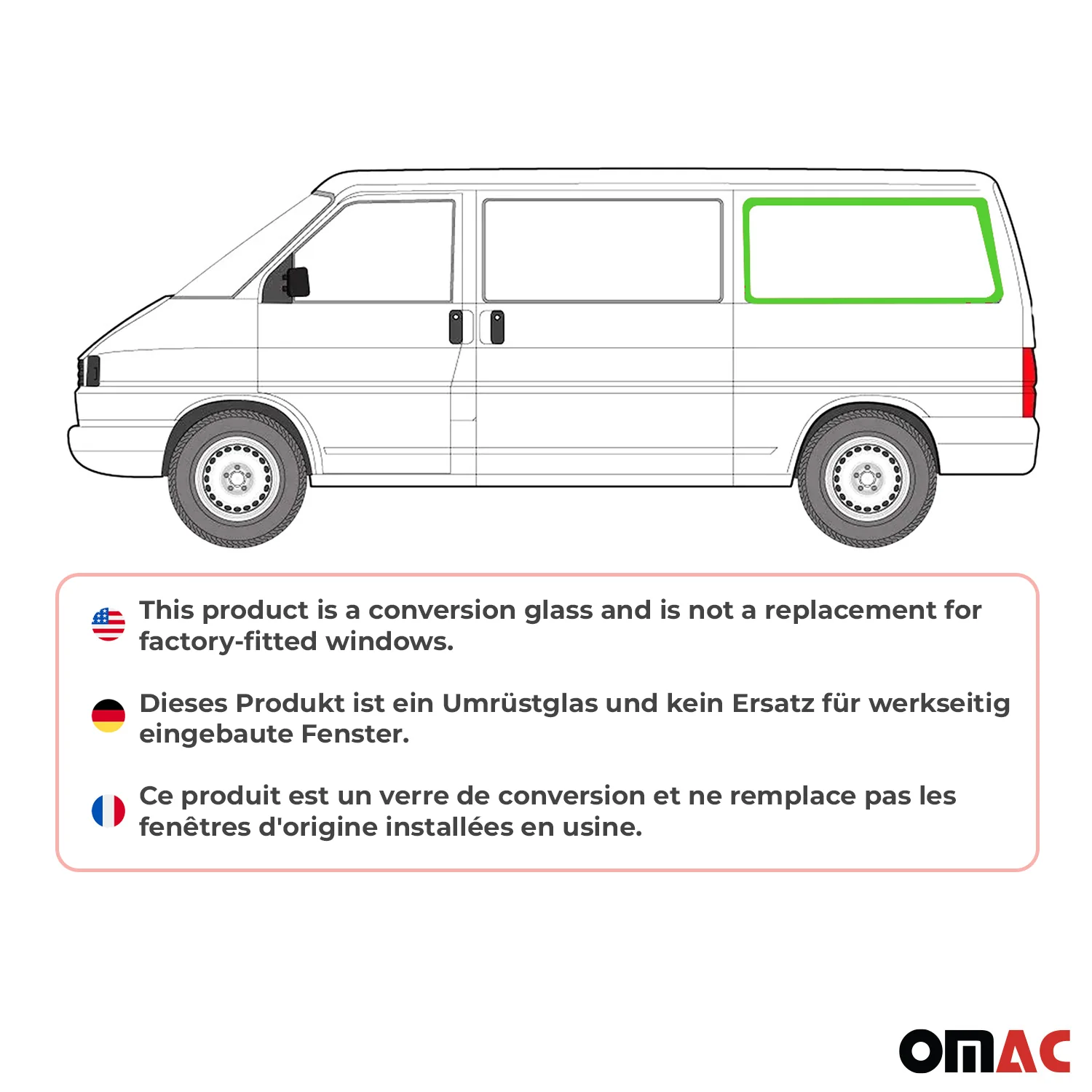 Seitenfenster Sicherheitsglas für VW T4 Transporter 1990-2003 Hinten Links L2 RS - Image 2