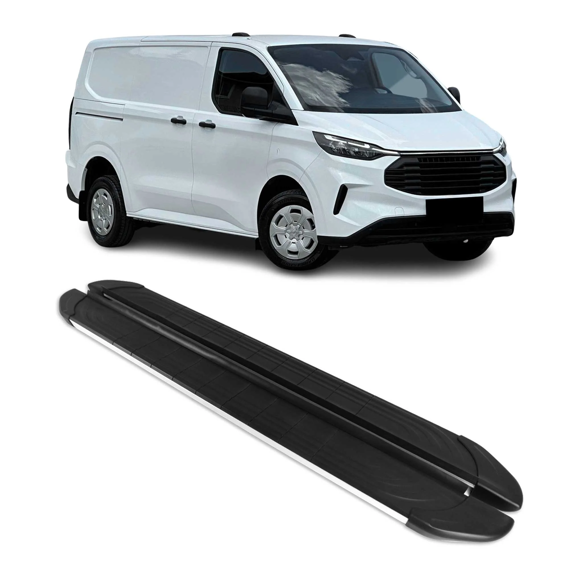 Seitenschweller Trittbretter für Ford Tourneo Custom 2023-2026 L1 Silber 2 tlg