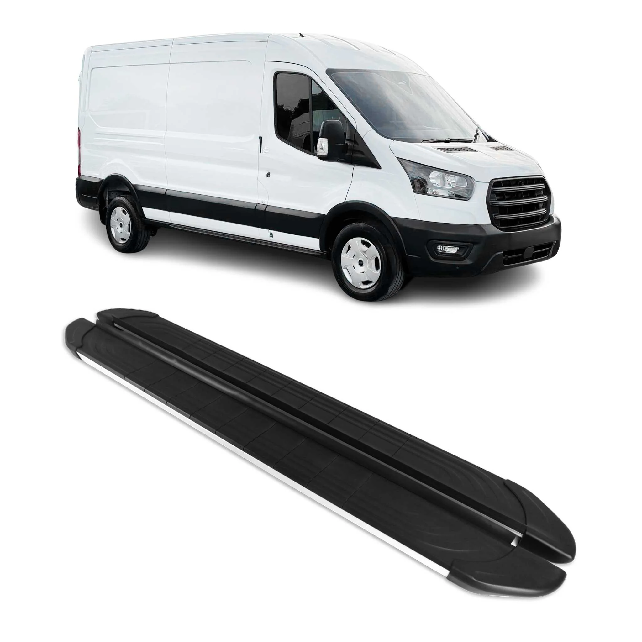 Seitenschweller Trittbretter für Ford Transit 2015-2026 L3 Silber Aluminium 2x