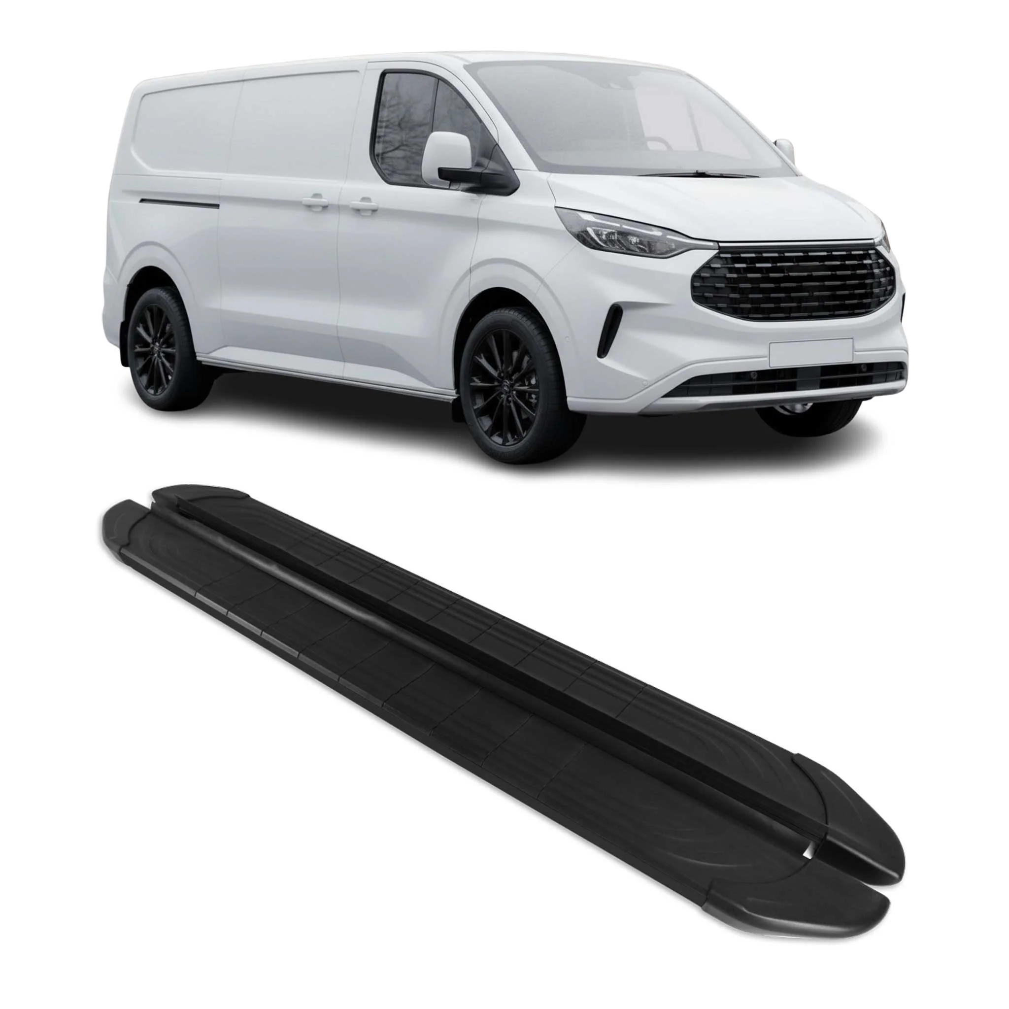 Seitenschweller Trittbretter für Ford Transit Custom 2023-2026 L2 Schwarz 2 tlg