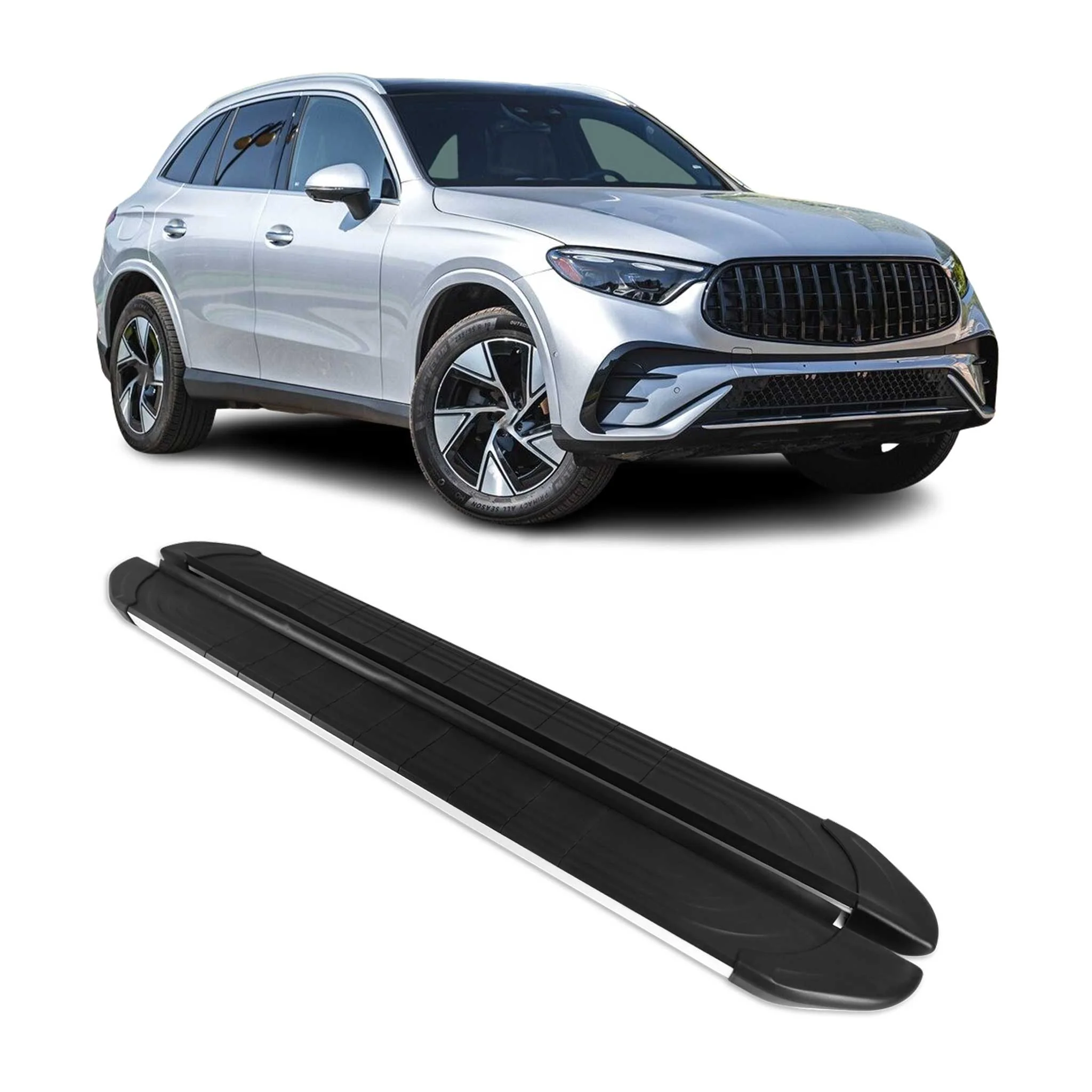 Seitenschweller Trittbretter für Mercedes GLC X254 2022-2026 Silber Alu 2 tlg