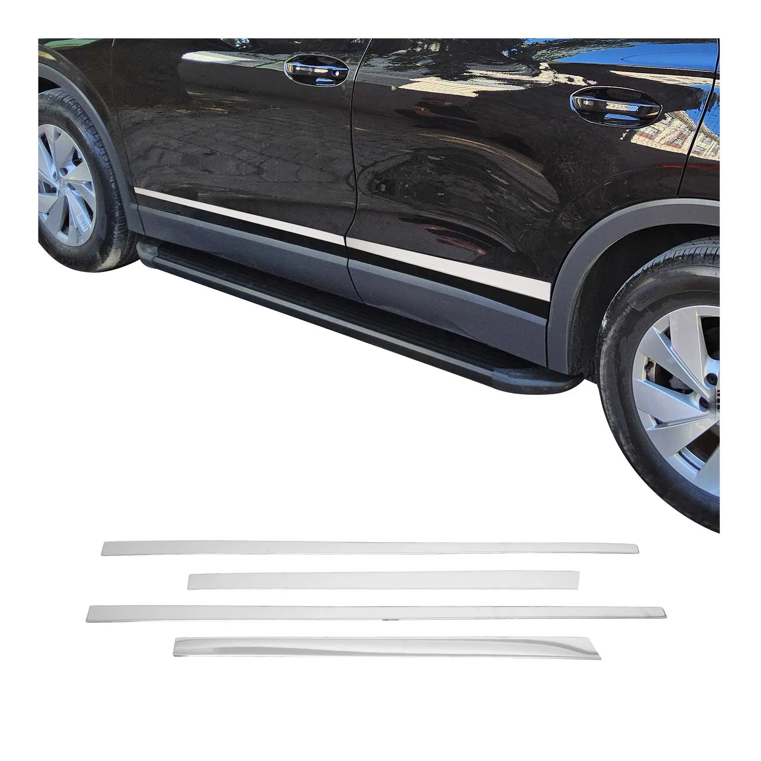 Seitentürleiste Türschutzleiste für VW Tiguan mk3 2024-2026 Edelstahl Chrom 4tlg