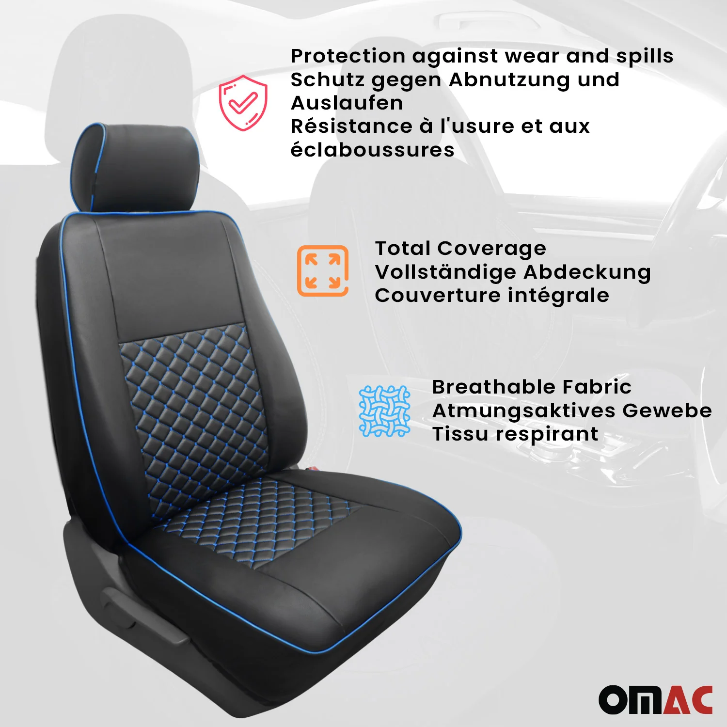 Sitzbezüge Schonbezüge für Renault Trafic 2014-2026 Leder Schwarz Blau 2+1 - Image 3