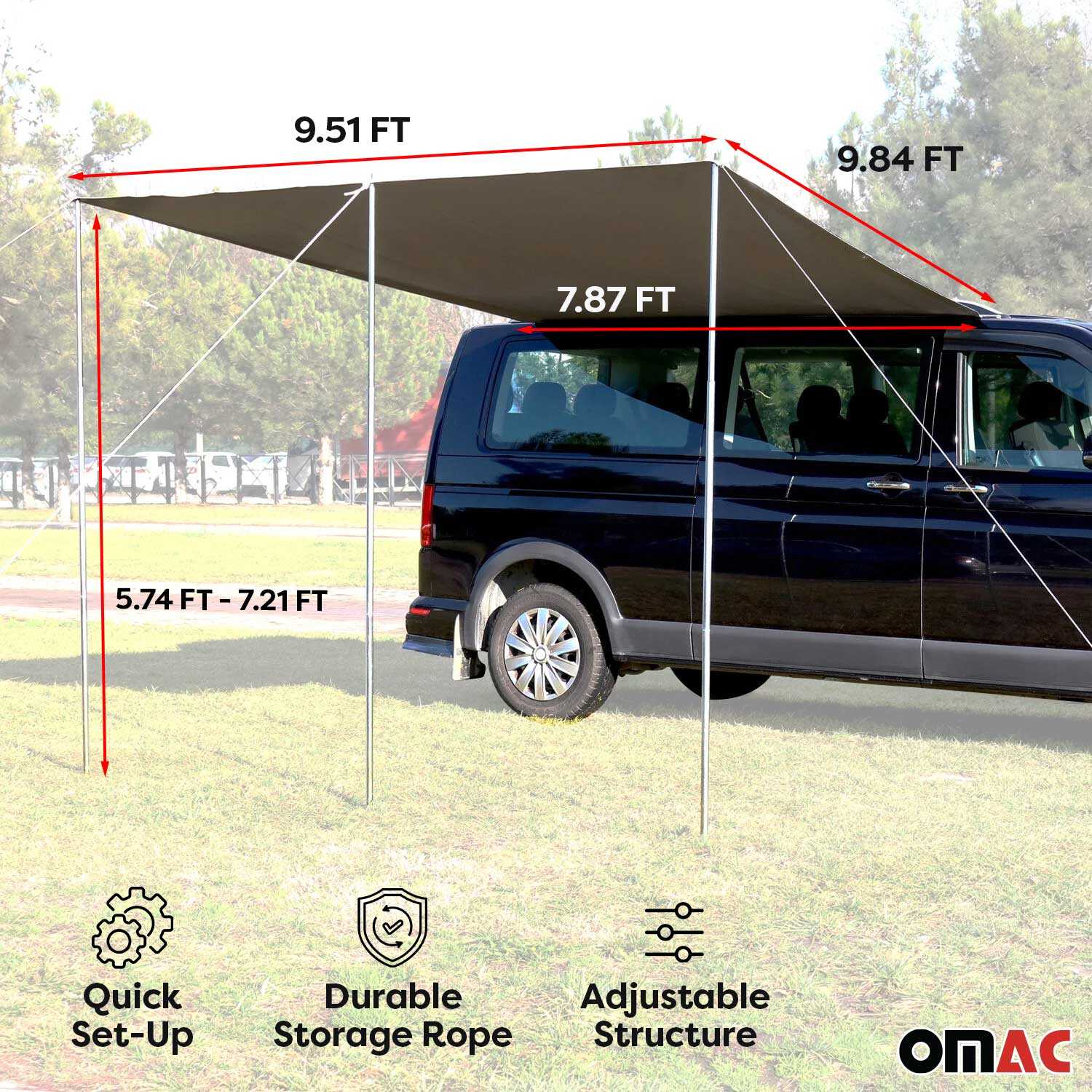Sonnensegel Kederschiene Vorzelt Satz für VW T7 Transporter Caravelle L1 Silber - Image 3