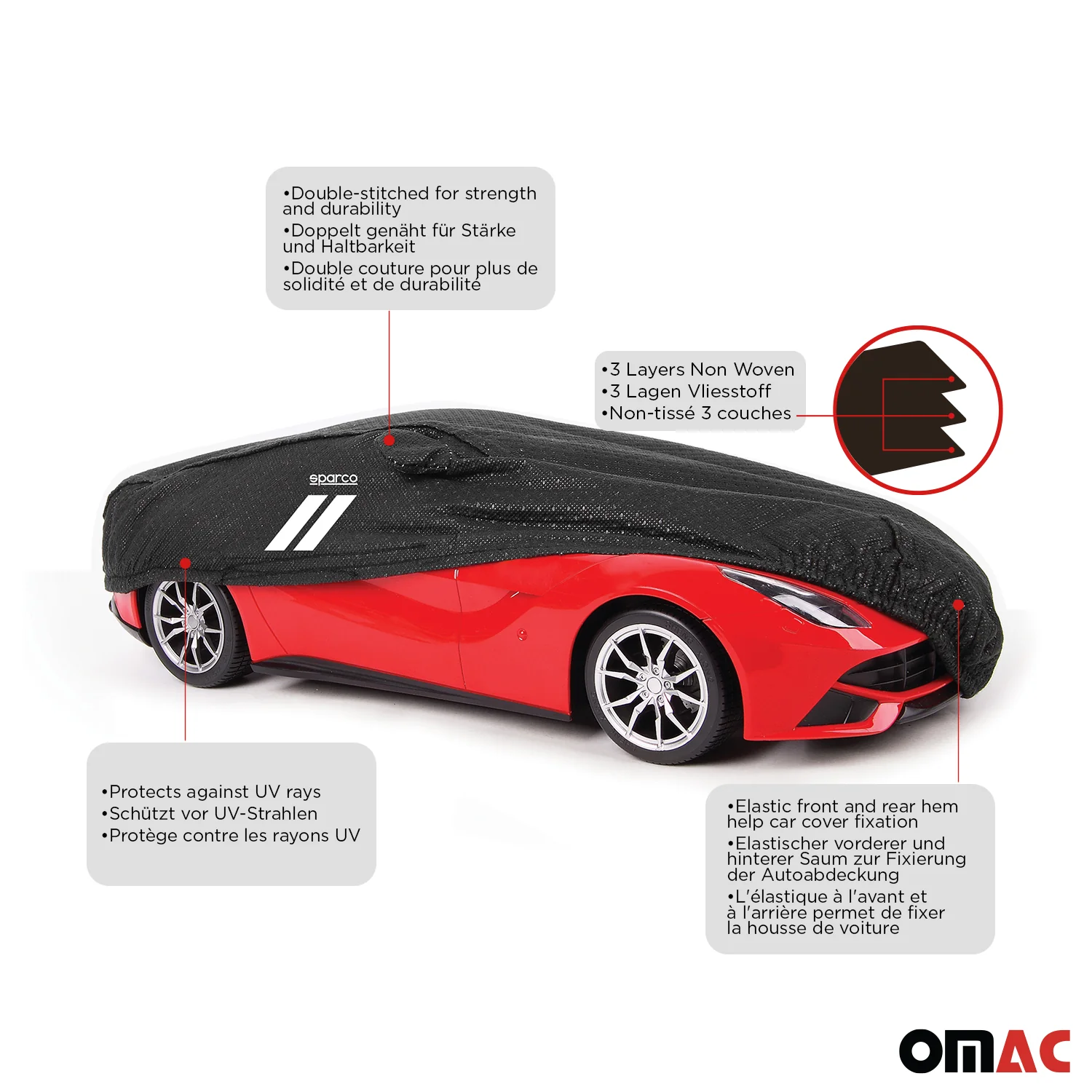 SPARCO Auto Schutzhülle Vollgarage Autoabdeckung Schwarz Ganzgarage Autogarage S - Image 3
