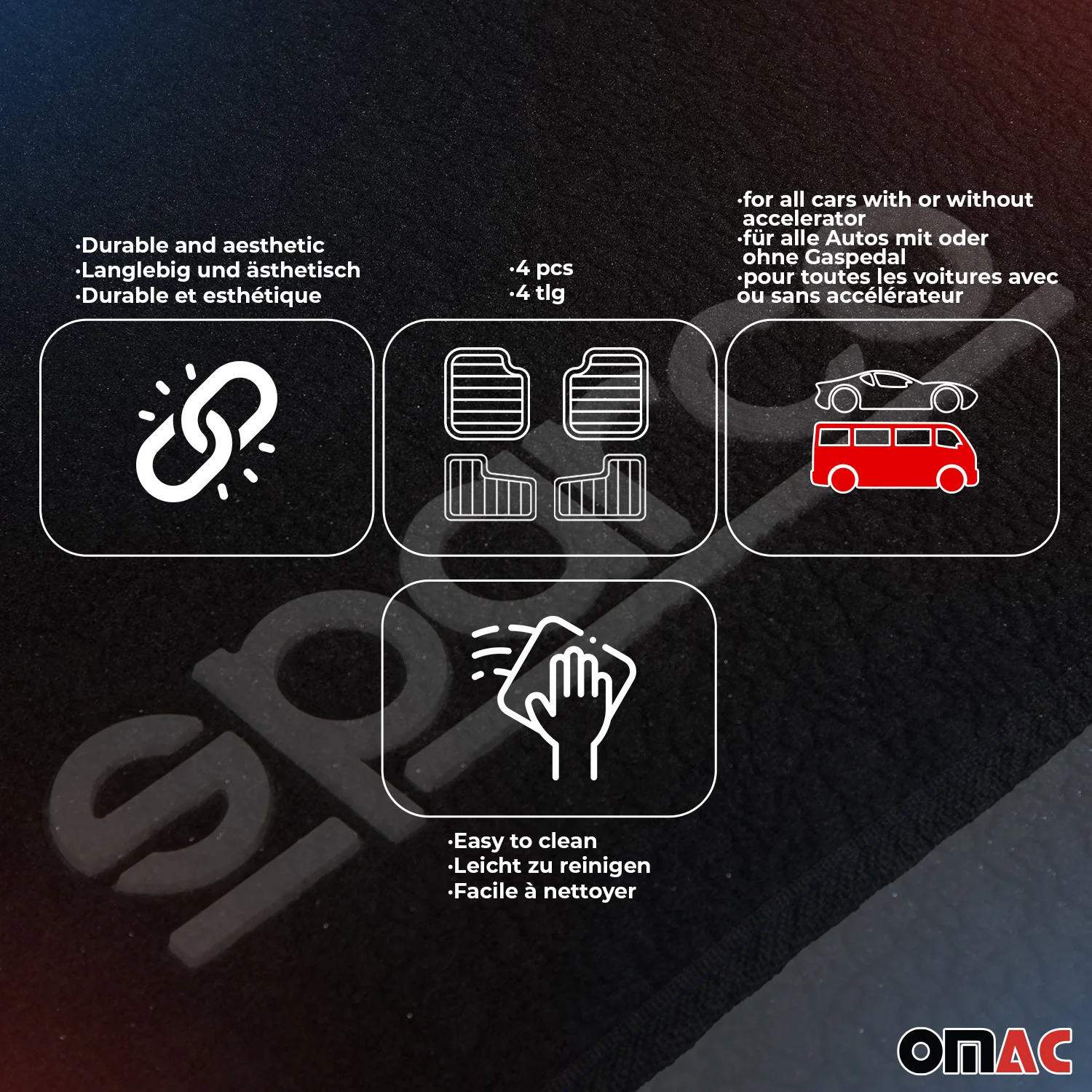 SPARCO Fußmatten Automatten Universal Schwarz Rot Autoteppich Alwettermatten 4x - Image 3