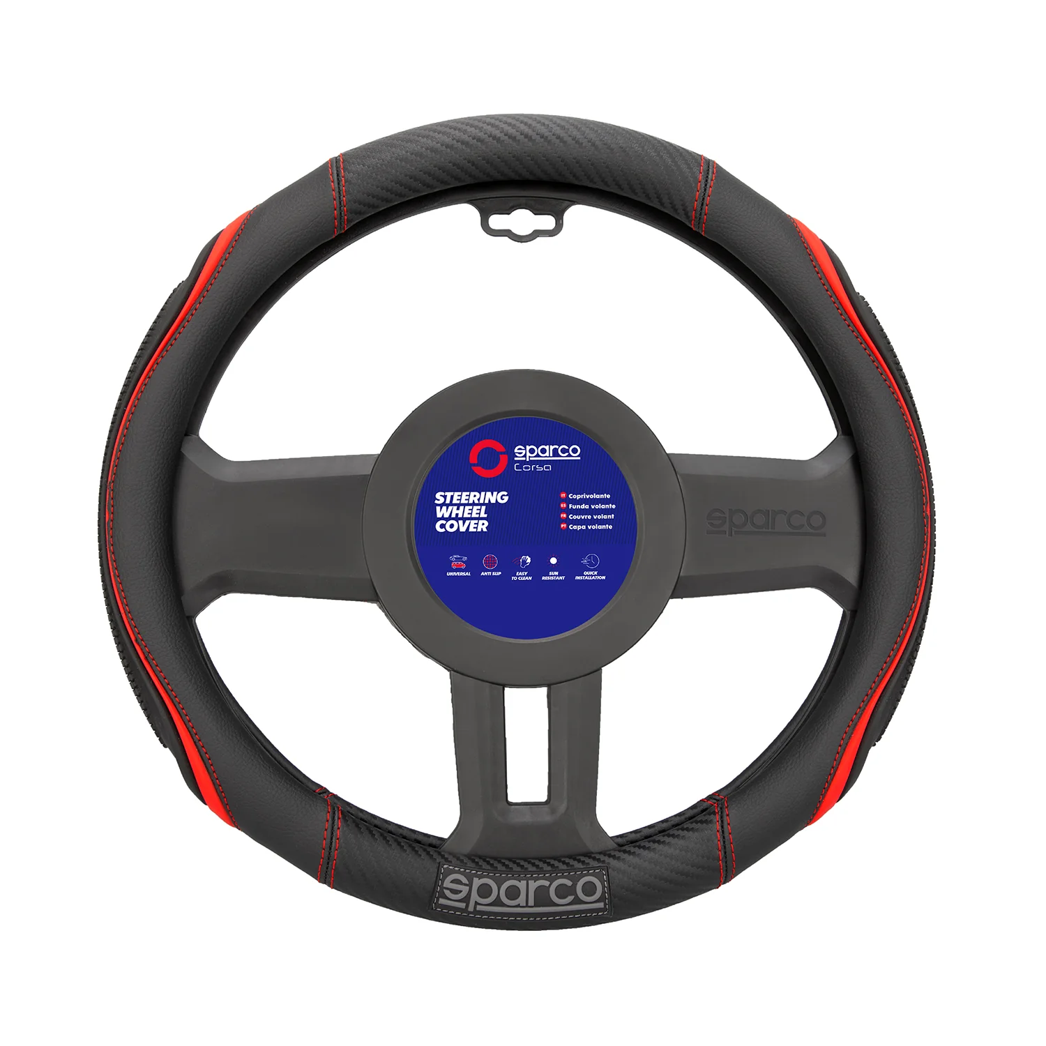 SPARCO Lenkradbezüge Lenkradschoner Lenkradschutz Rot Schwarz Gummi ø37-38 cm