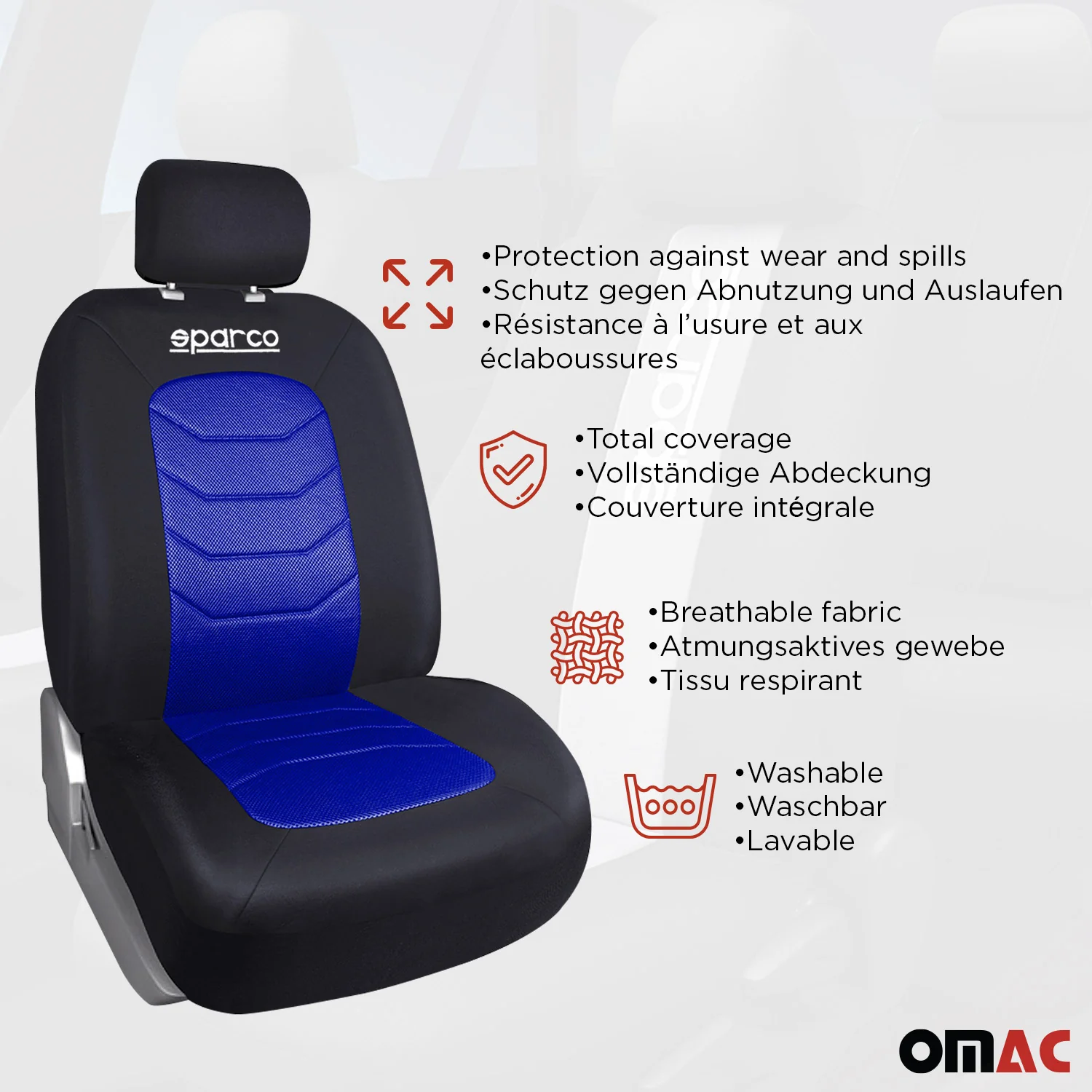 SPARCO Sitzbezüge Schonbezüge Autositzbezüge Universell Blau Vorne Hinten - Image 5