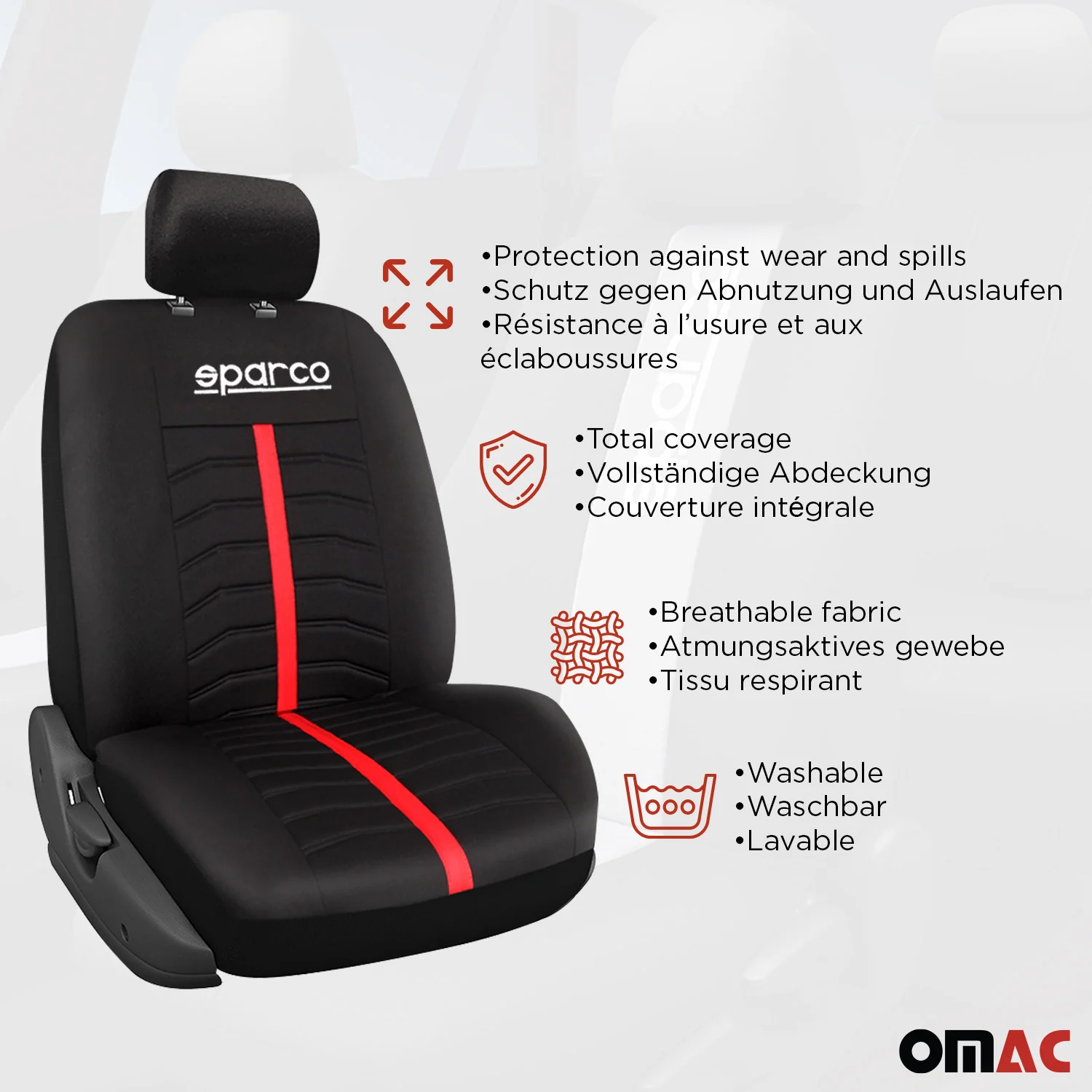 SPARCO Sitzbezüge Schonbezüge Autositzbezüge Universell Rot Vordersitze Hinten - Image 5