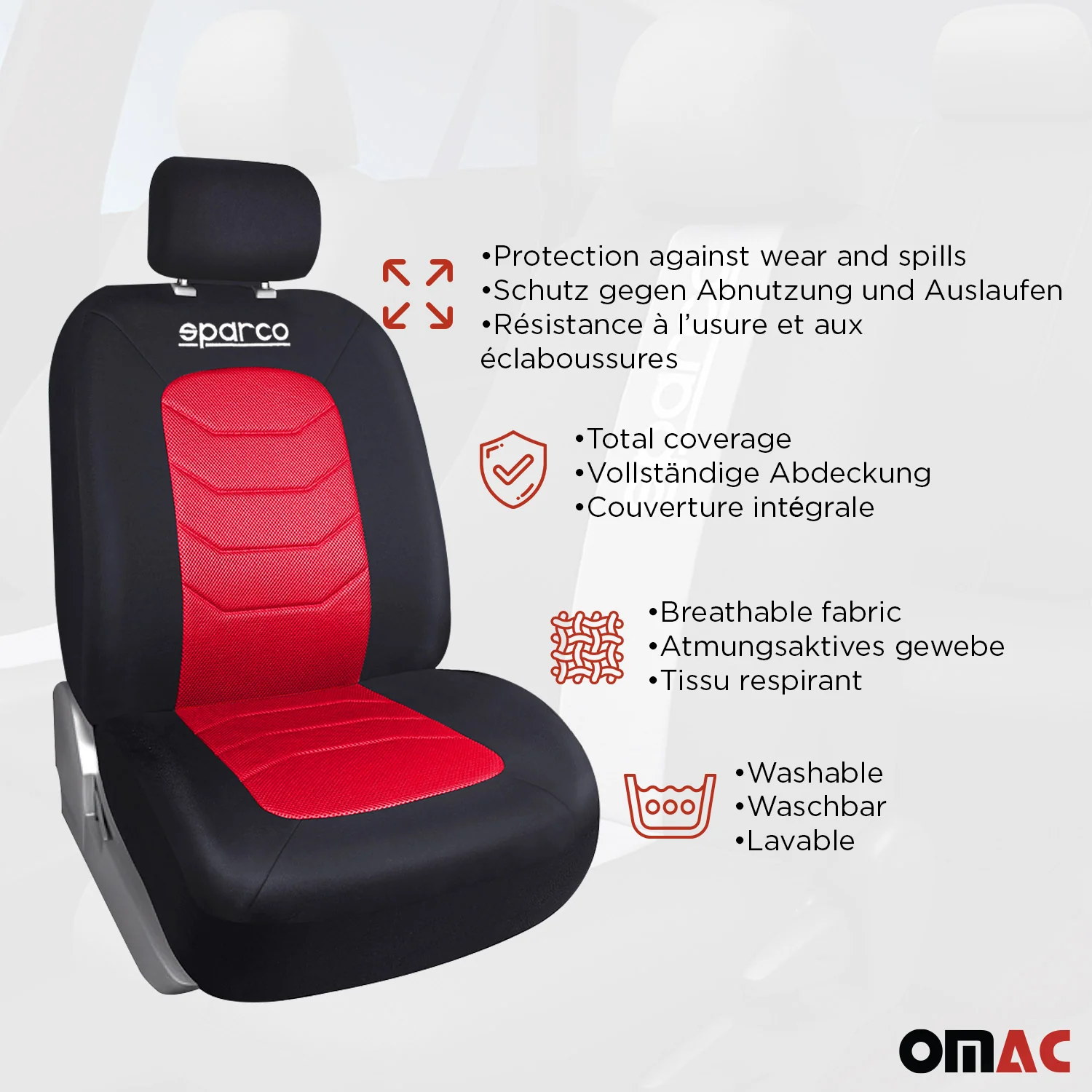 SPARCO Sitzbezüge Schonbezüge Autositzbezüge Universell Rot Vorne Hinten - Image 5