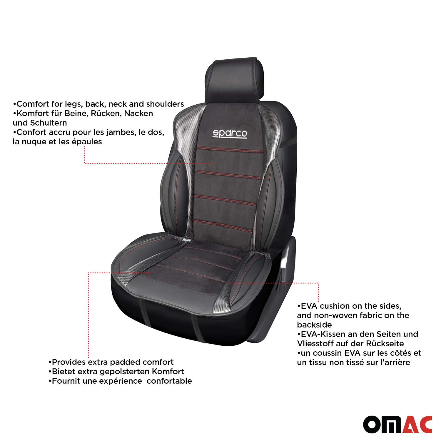 SPARCO Sitzkissen Sitzauflage Sitzschoner Universal Schwarz Grau Auto-Sitzschutz - Image 4