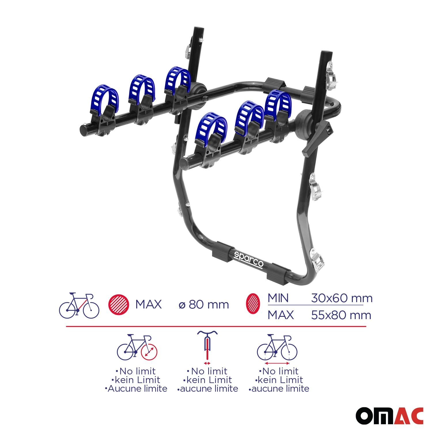 SPARCO Universell Fahrradträger Heckträger für 3 Fahrrad Kofferraumträger Halter - Image 2