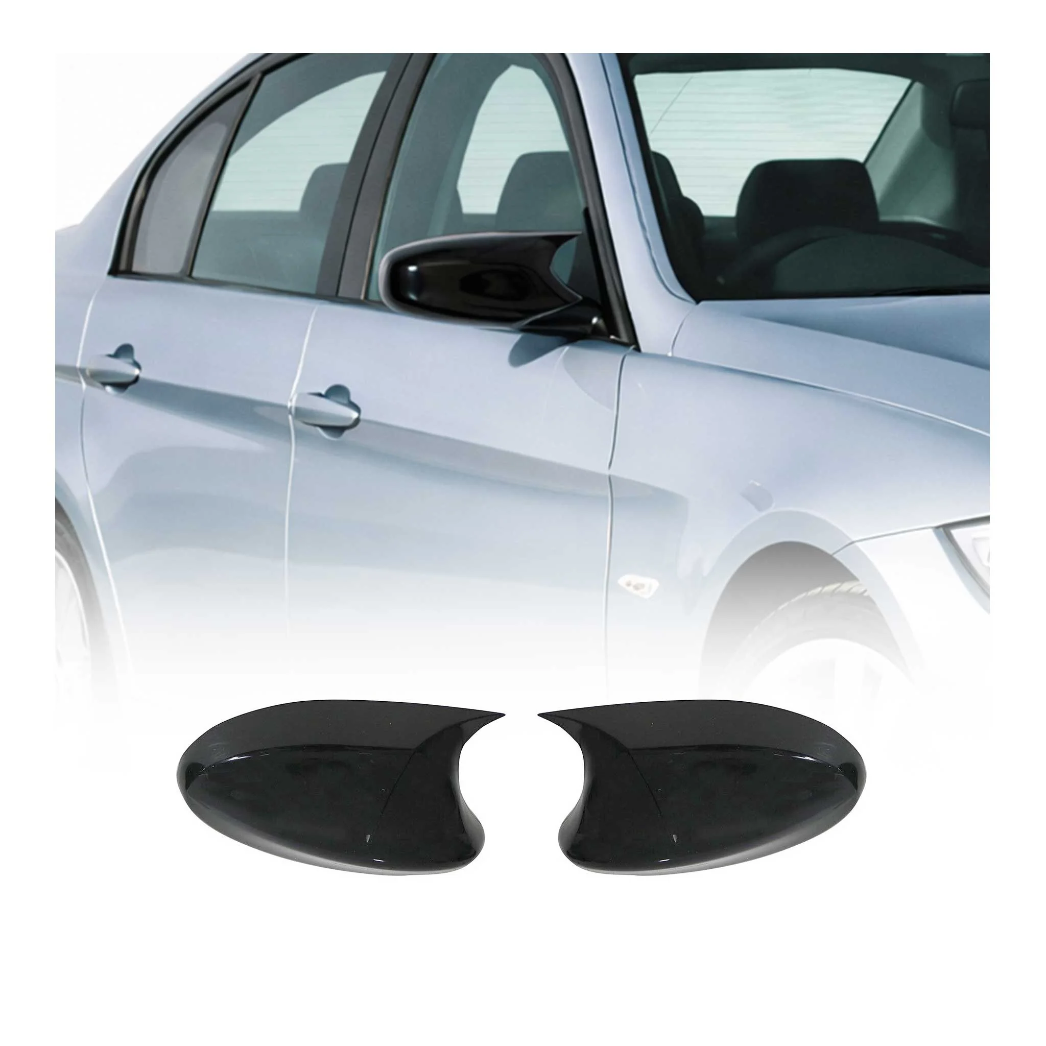 Spiegelkappen Spiegelabdeckung für BMW 3er E90 2005-2008 ABS Schwarz Glanz 2tlg
