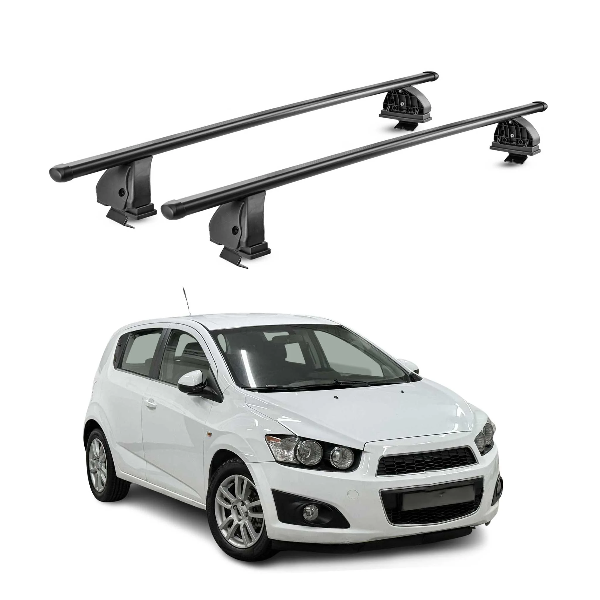 Stahl Dachträger für Chevrolet Aveo II Schrägheck 2012-2016 Pre-FL 2tlg Schwarz