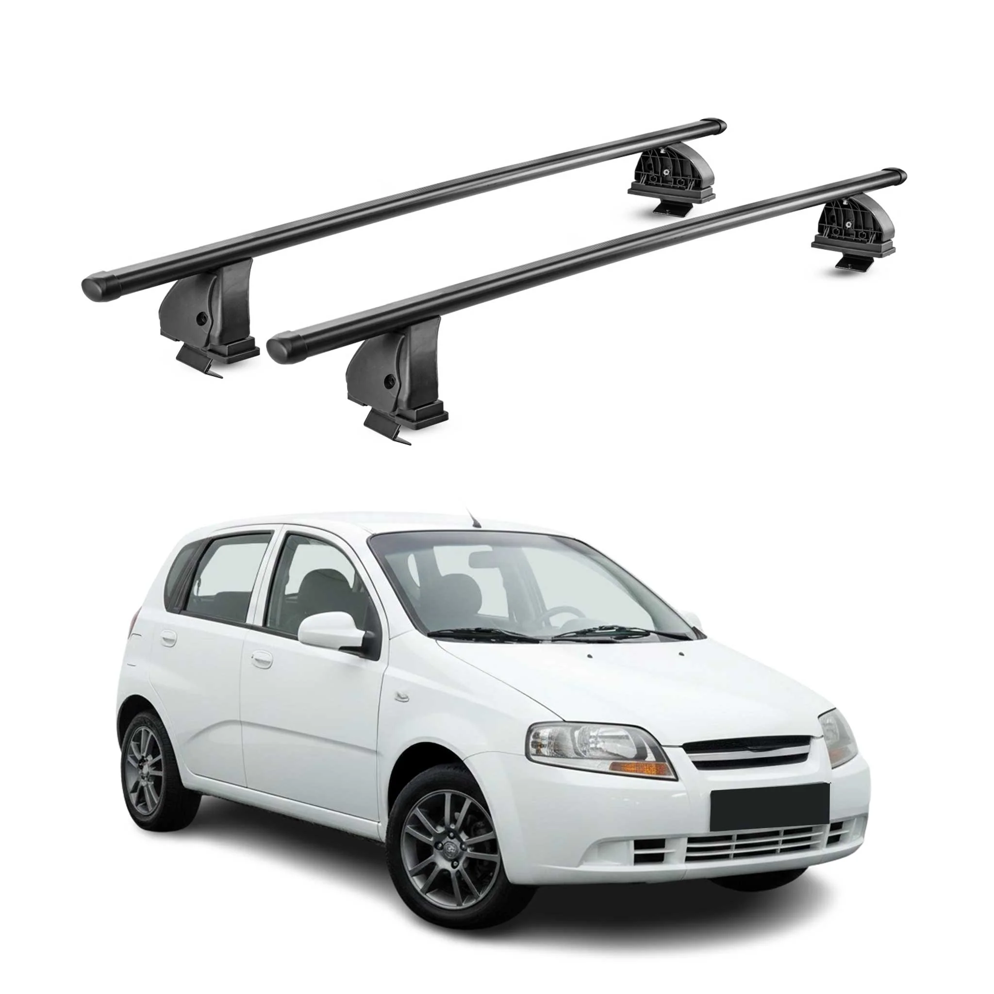 Stahl Dachträger für Chevrolet Kalos Schrägheck 2005-2008 TÜV 75 kg 2tlg Schwarz