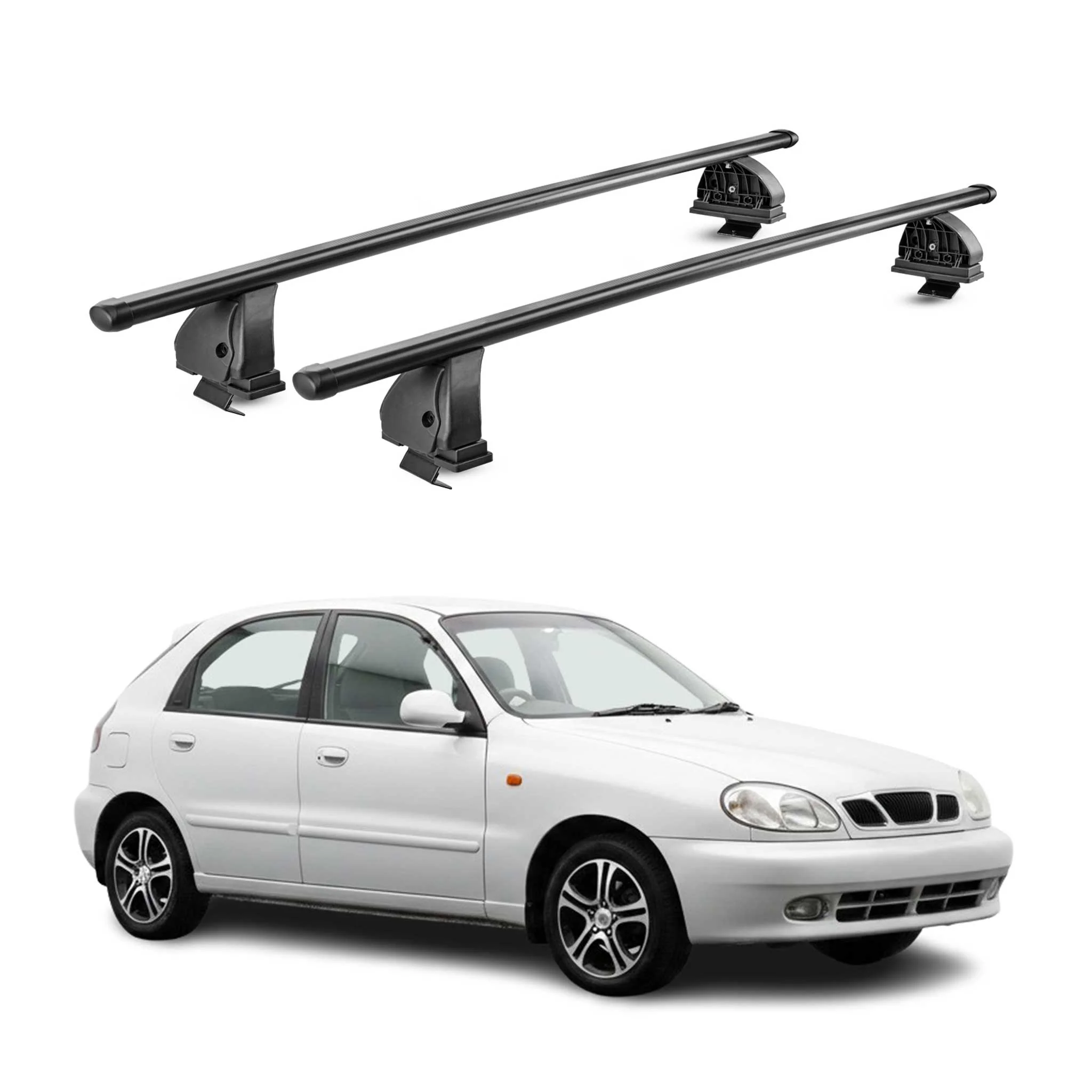 Stahl Dachträger für Daewoo Lanos Schrägheck 1997-2002 TÜV 75 kg 2tlg Schwarz