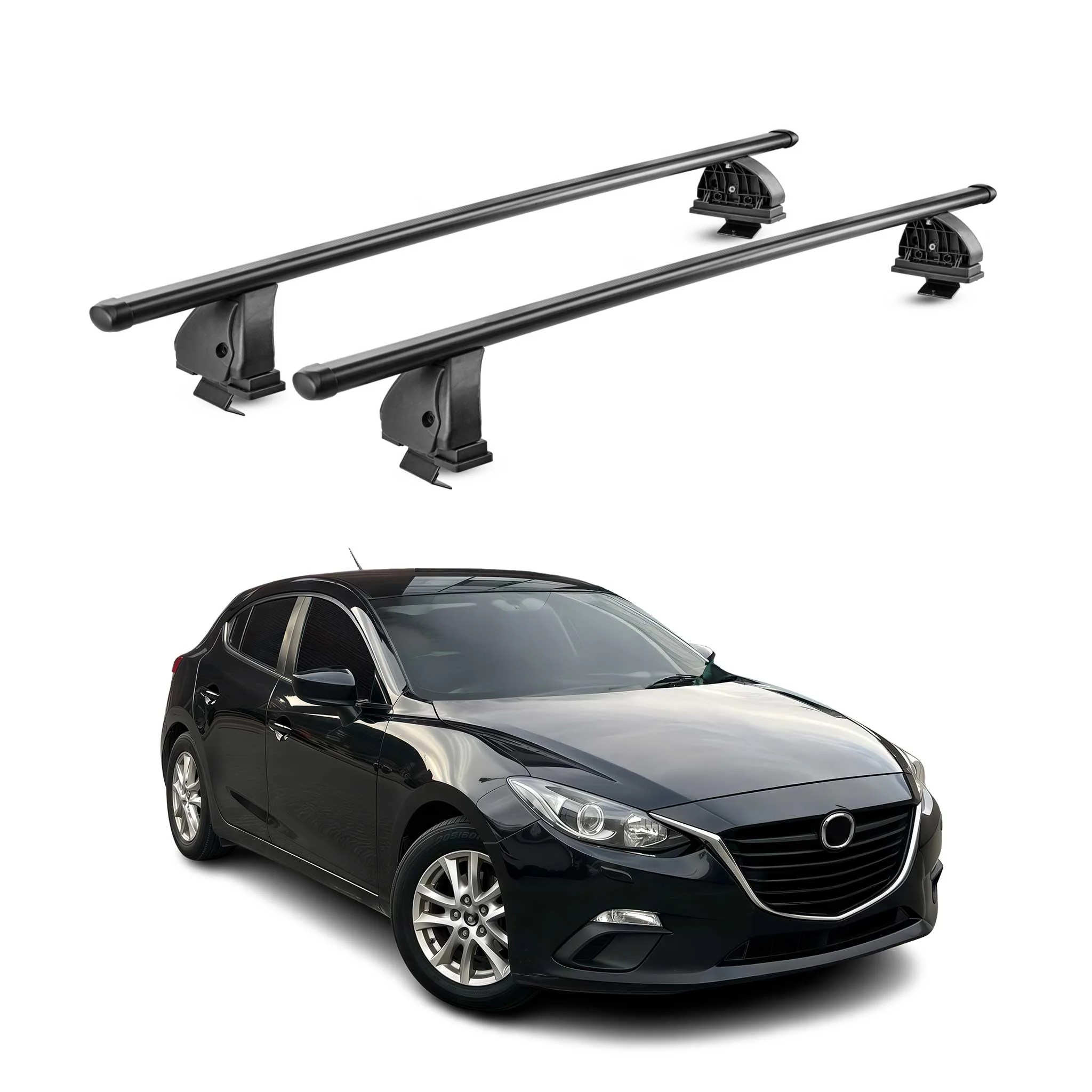 Stahl Dachträger für Mazda 3 III Schrägheck 2014-2018 TÜV 75 kg 2tlg Schwarz