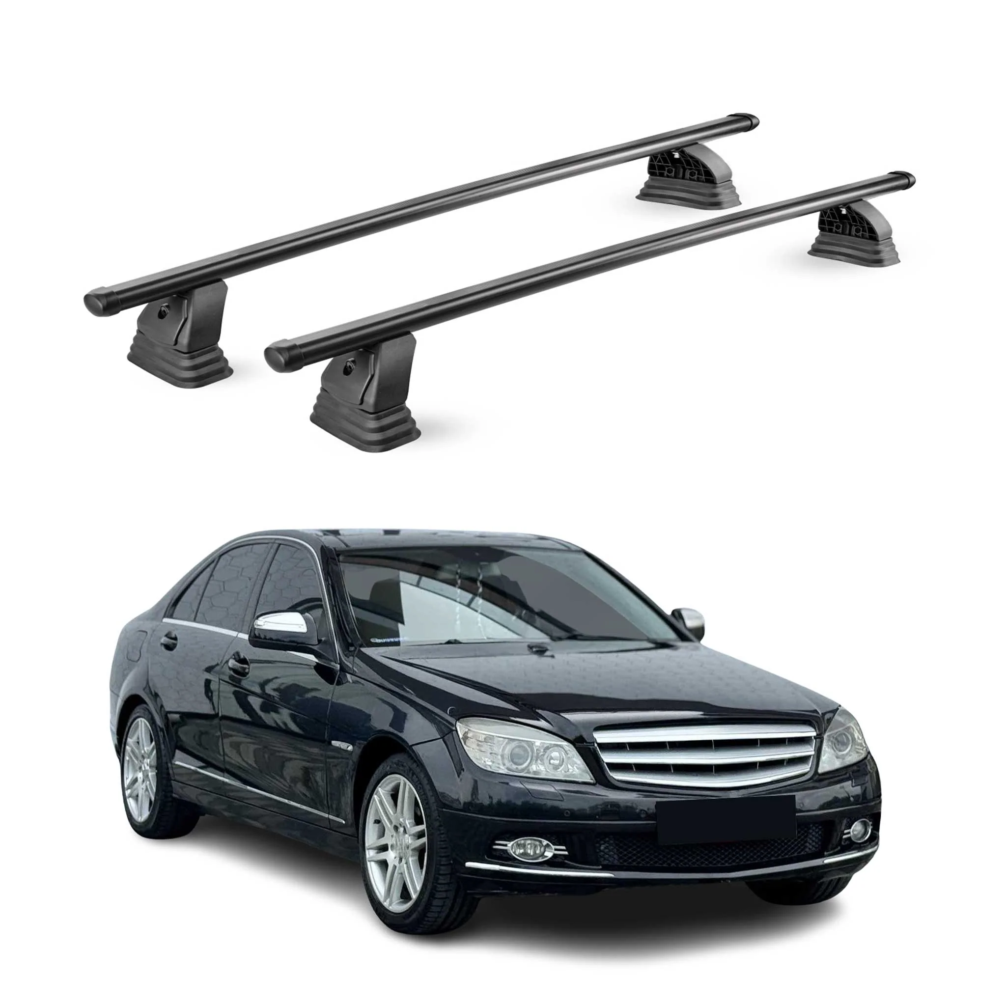 Stahl Dachträger für Mercedes C Klasse W204 2008-2014 TÜV 75 kg 2tlg Schwarz