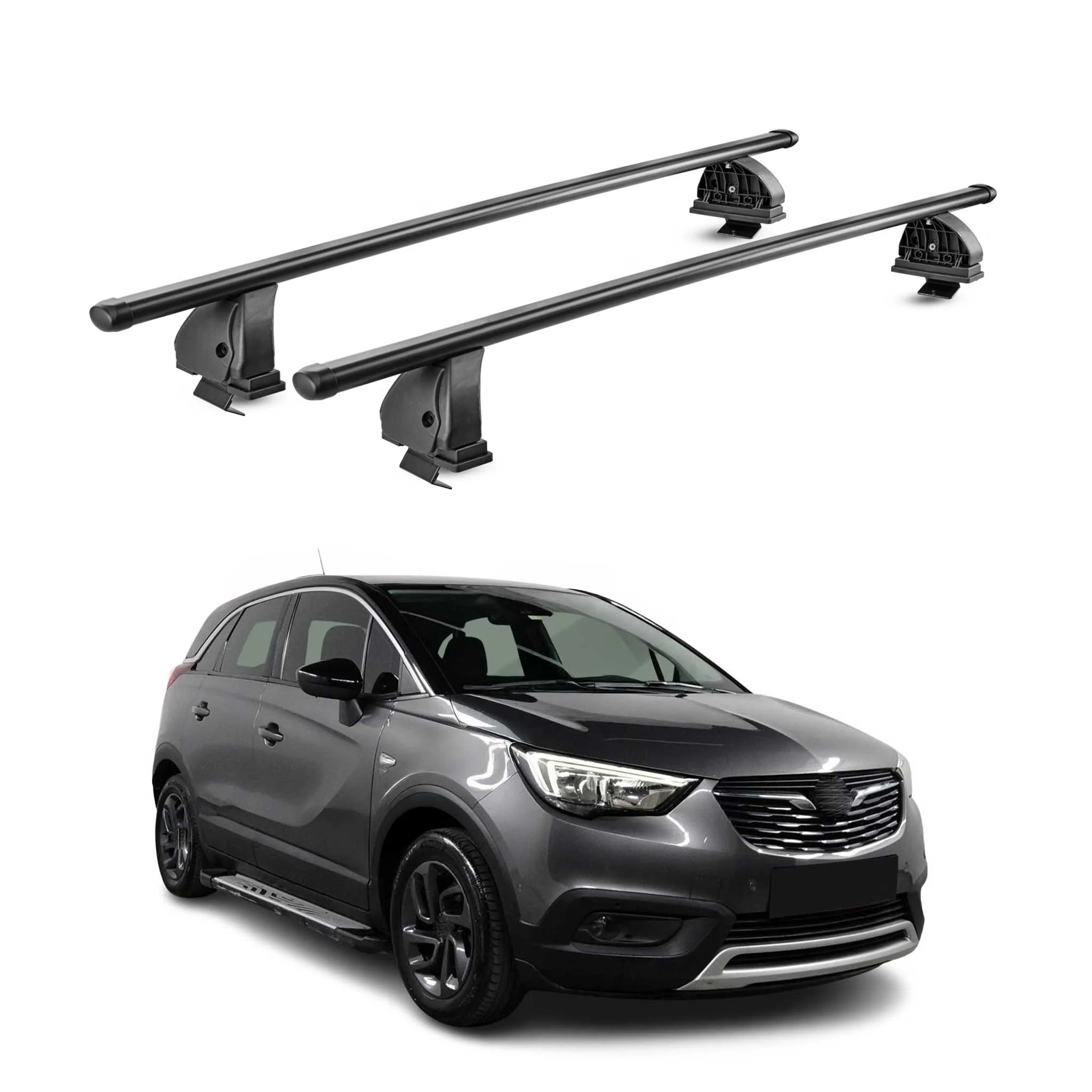 Stahl Dachträger für Opel Crossland X 2017-2026 TÜV Abschließbar 2tlg Schwarz