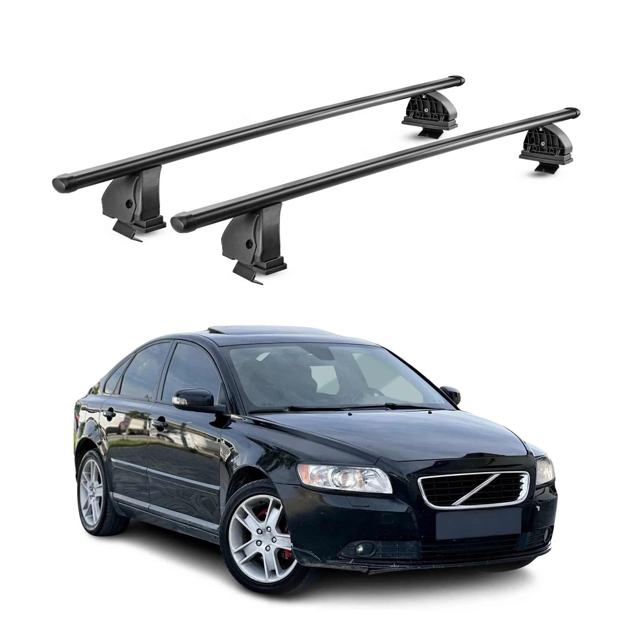 Stahl Dachträger für Volvo S40 II 2004-2012 TÜV Abschließbar 75 kg 2tlg Schwarz