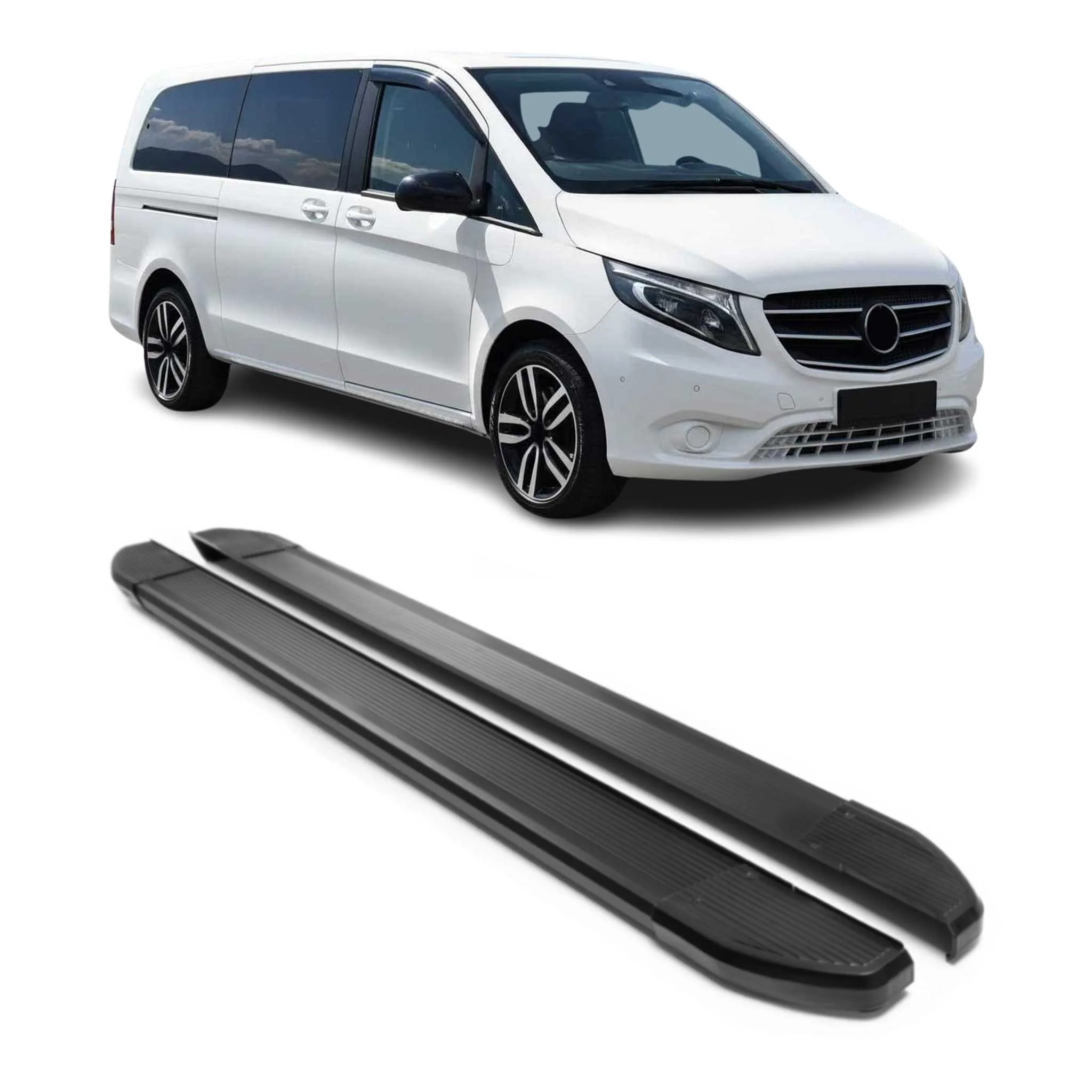 Trittbretter für Mercedes Vito V-Klasse W447 2014-2023 L3 Langer Alu Schwarz
