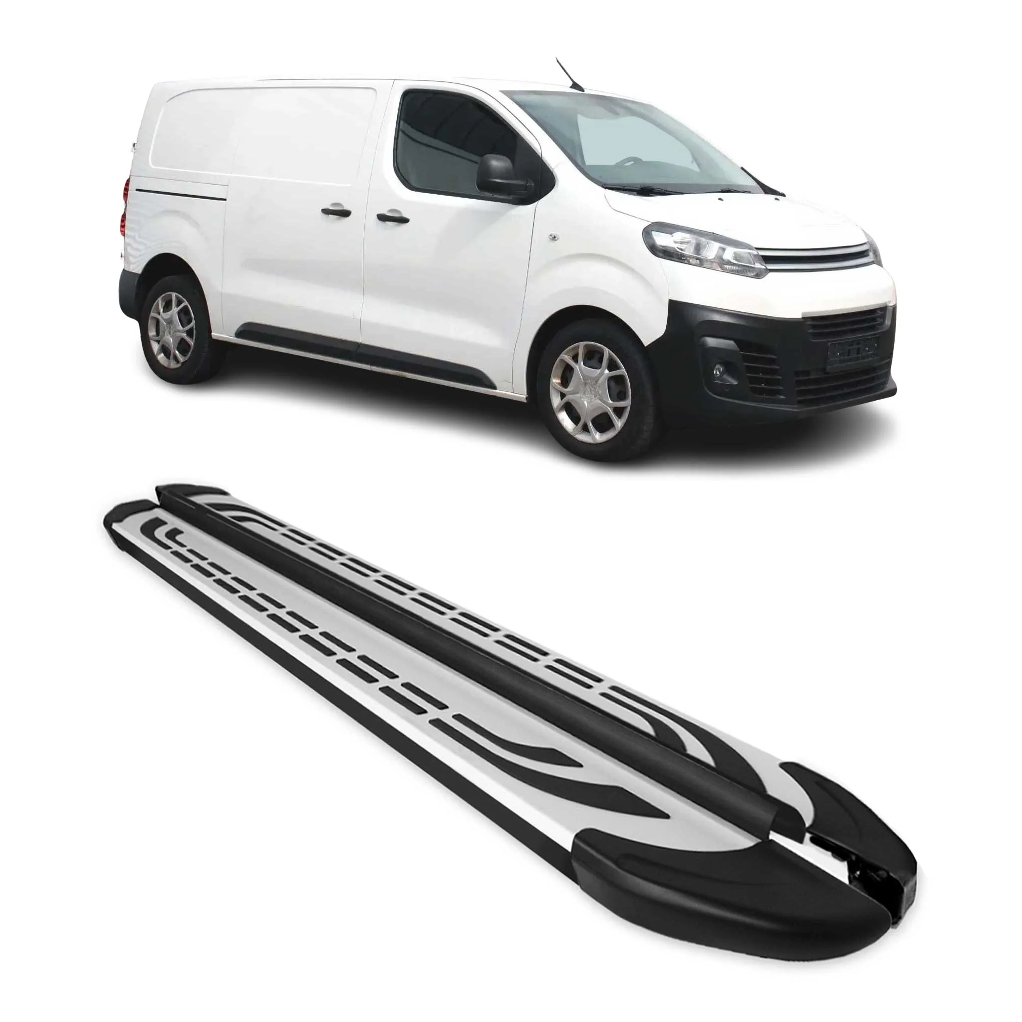 Trittbretter Seitenschweller für Citroen Jumpy 2016-2026 L2 L3 Alu Schwarz