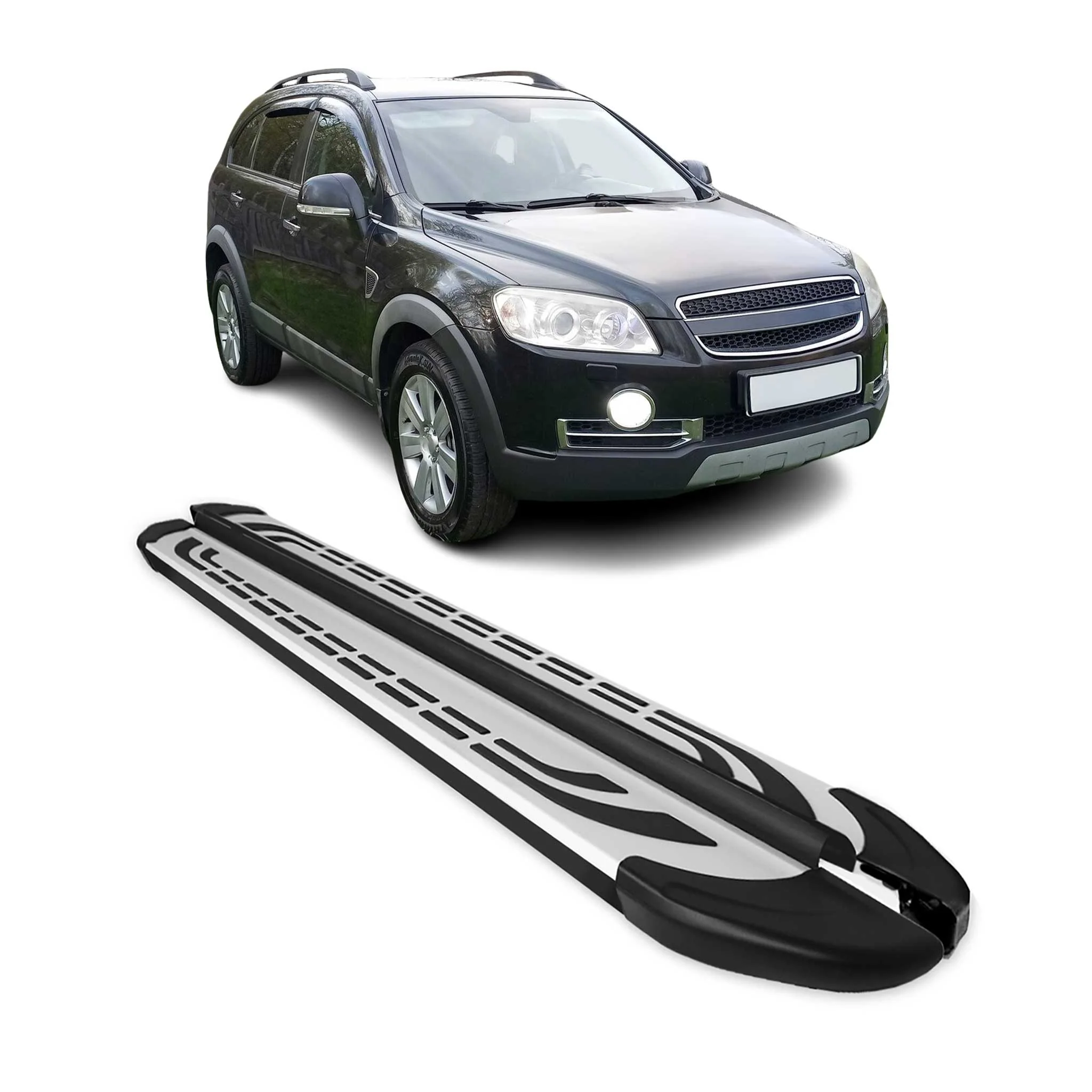 Trittbretter Seitenbretter für Chevrolet Captiva 2006-2019 Alu Schwarz-Silber